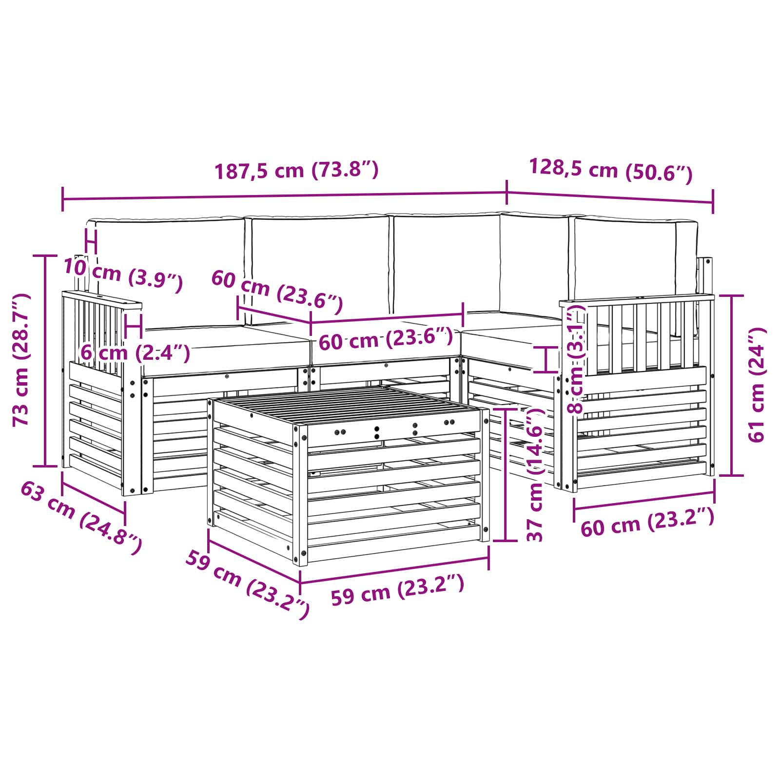 Set vanjskih sofa 5 pcs Bijela i antracit 59 x 59 x 37 cm