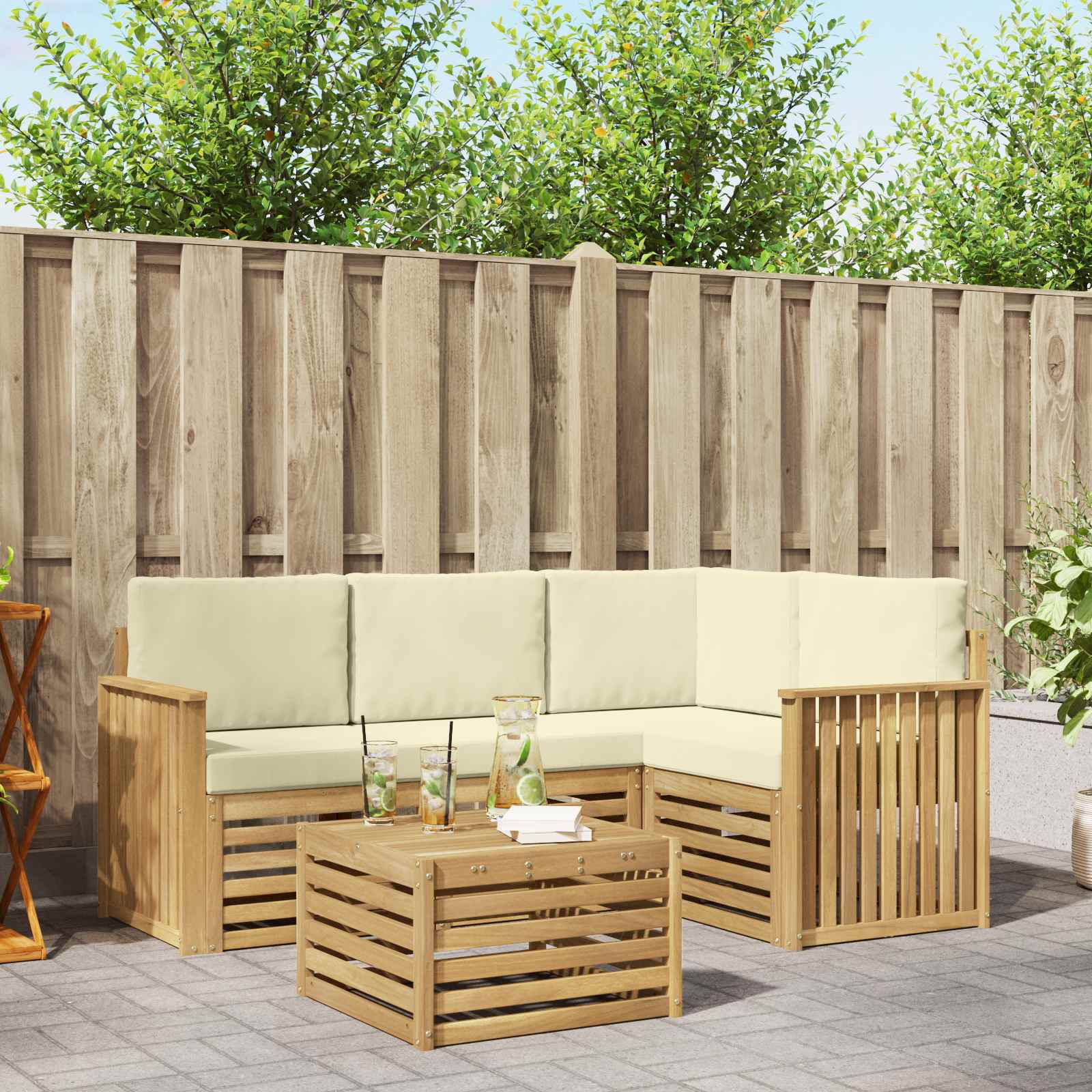 Set vanjskih sofa 5 pcs Bijela i krem 59 x 59 x 37 cm Poliester