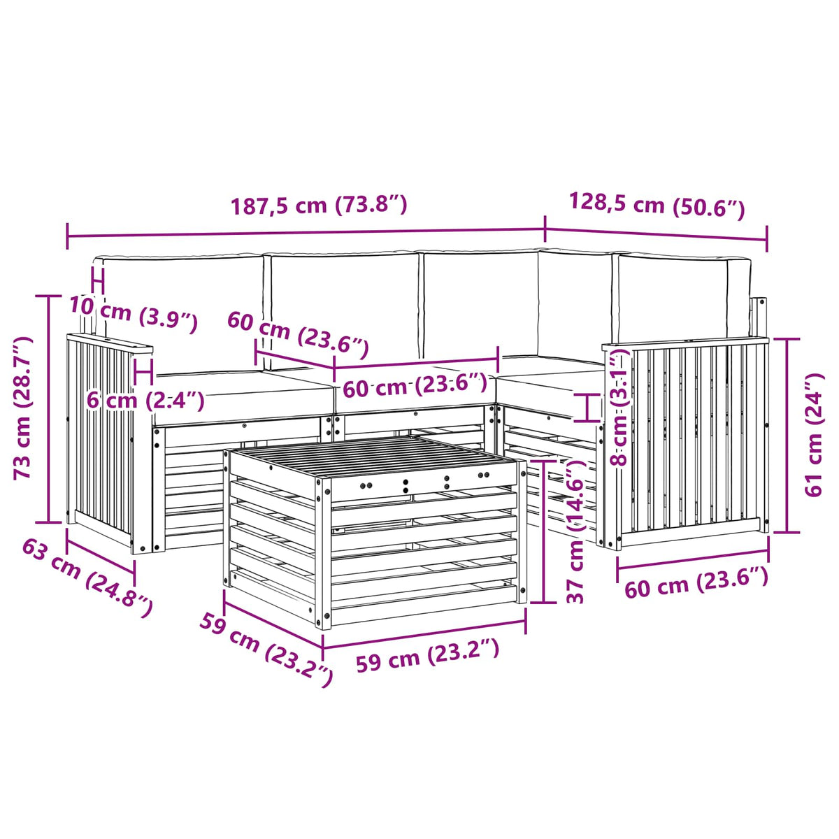 Set vanjskih sofa 5 pcs Bijela i krem 59 x 59 x 37 cm Poliester