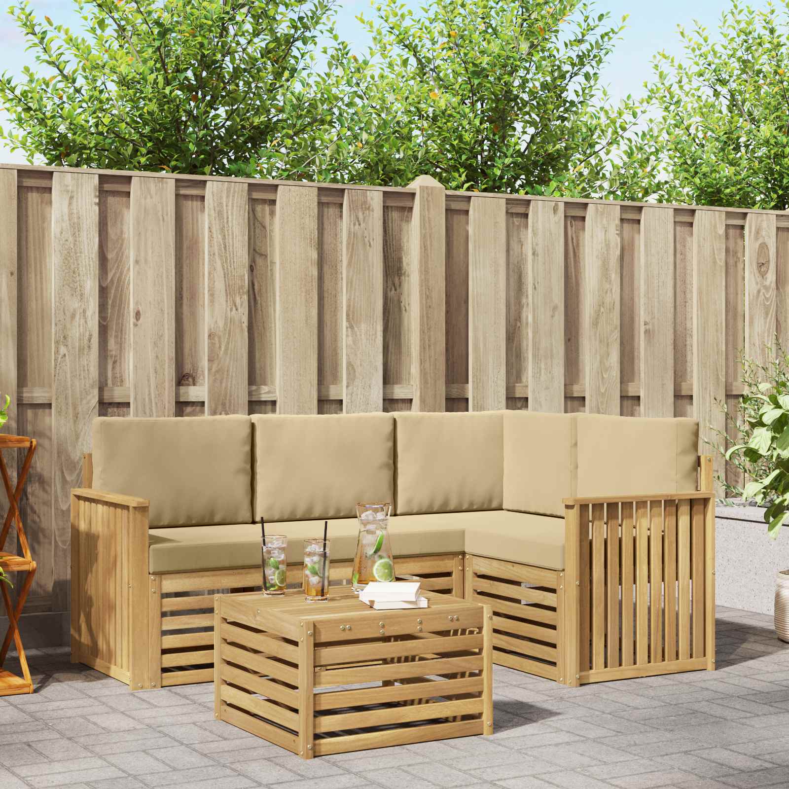 Set vanjskih sofa 5 pcs Bijela i bež 59 x 59 x 37 cm Poliester