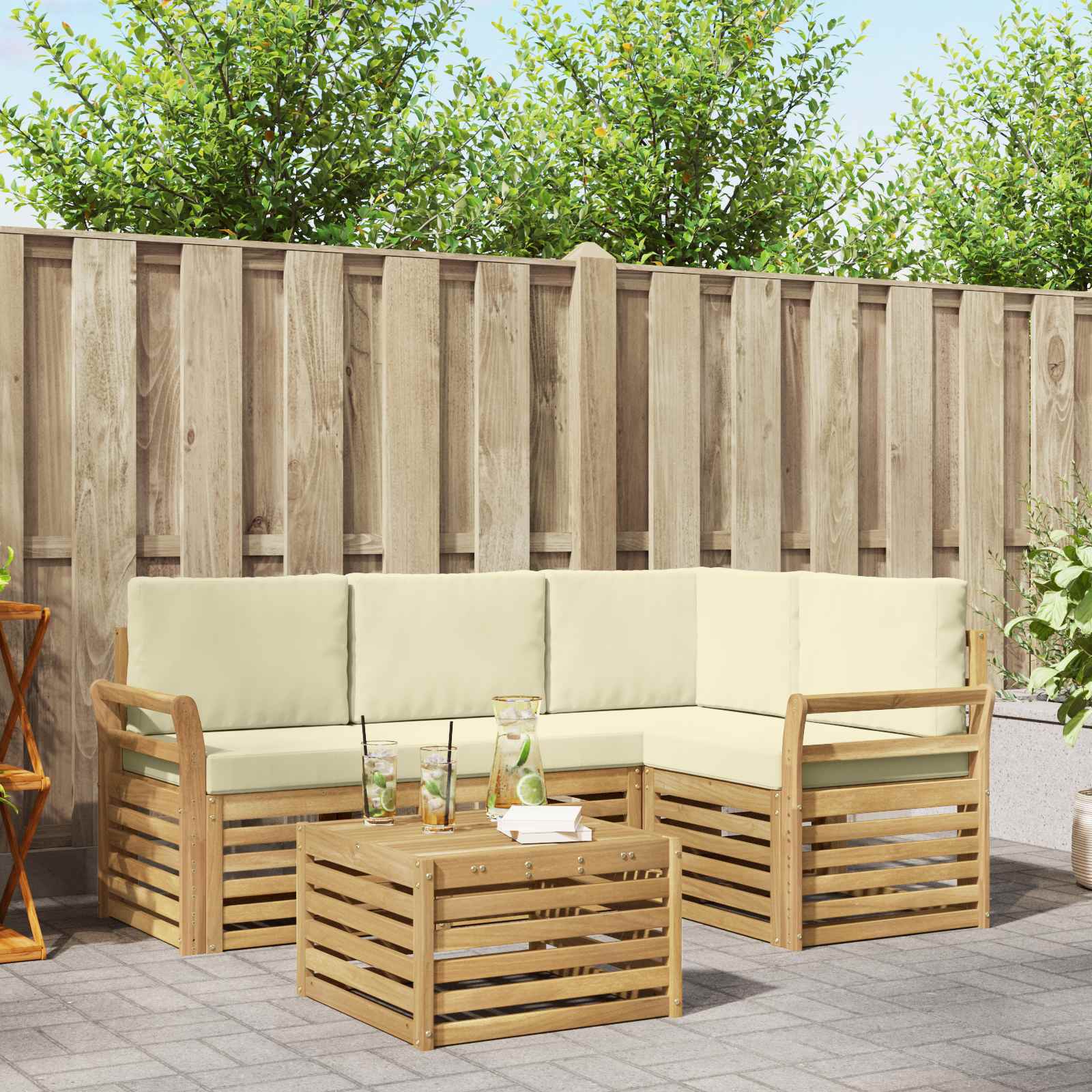 Set vanjskih sofa 5 pcs Bijela i krem 59 x 59 x 37 cm Poliester