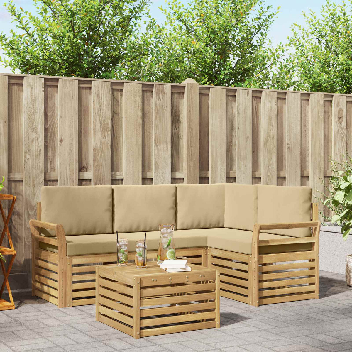 Set vanjskih sofa 5 kom. Bijela i bež Poliester
