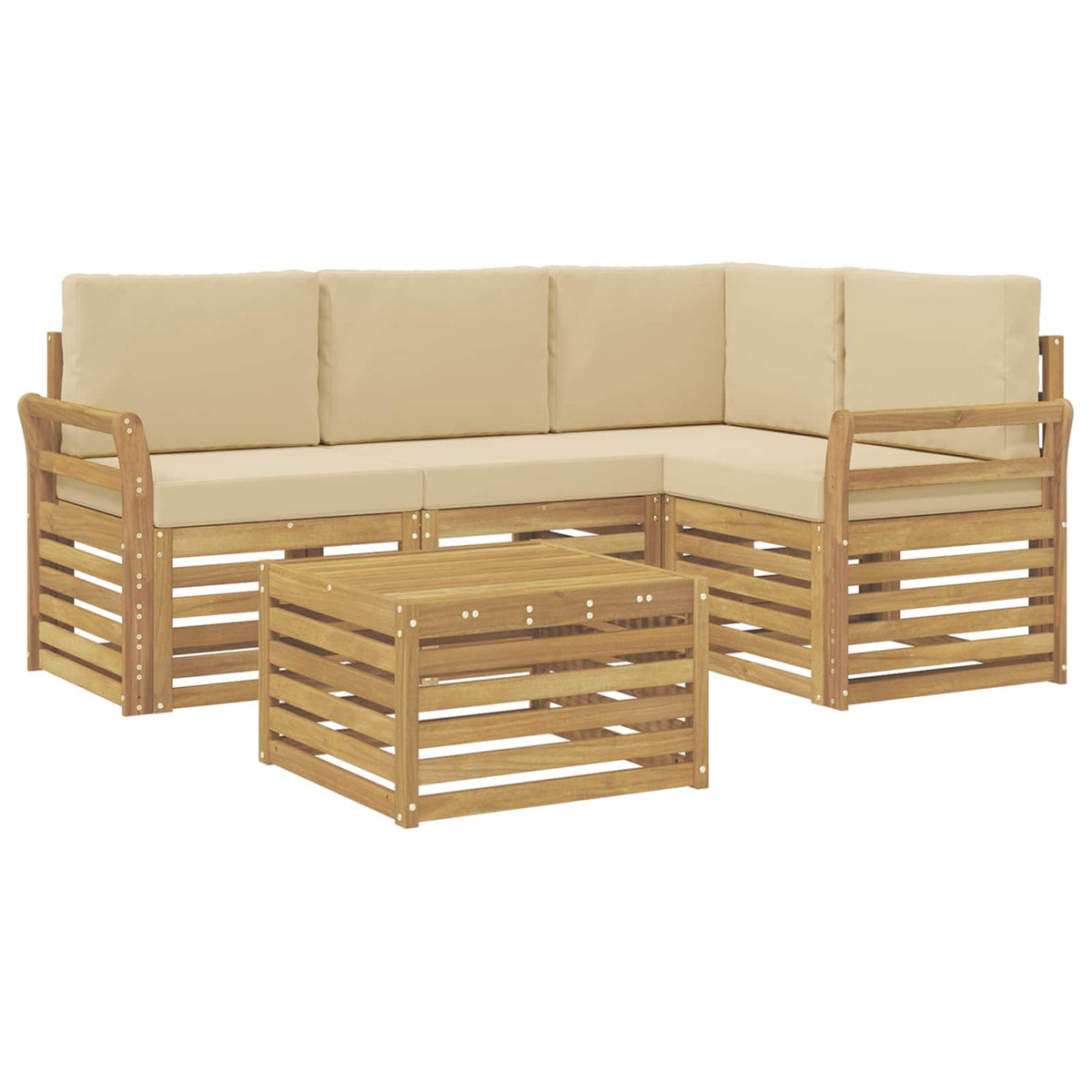 Set vanjskih sofa 5 kom. Bijela i bež Poliester
