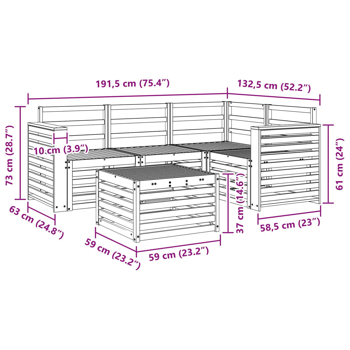 Set vanjskih sofa 5 kom. Bijela Čvrsto drvo akacije