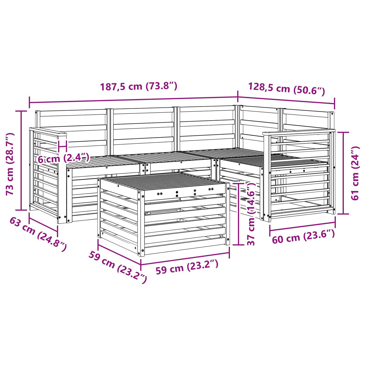 Set vanjskih sofa 5 kom. Bijela Čvrsto drvo akacije