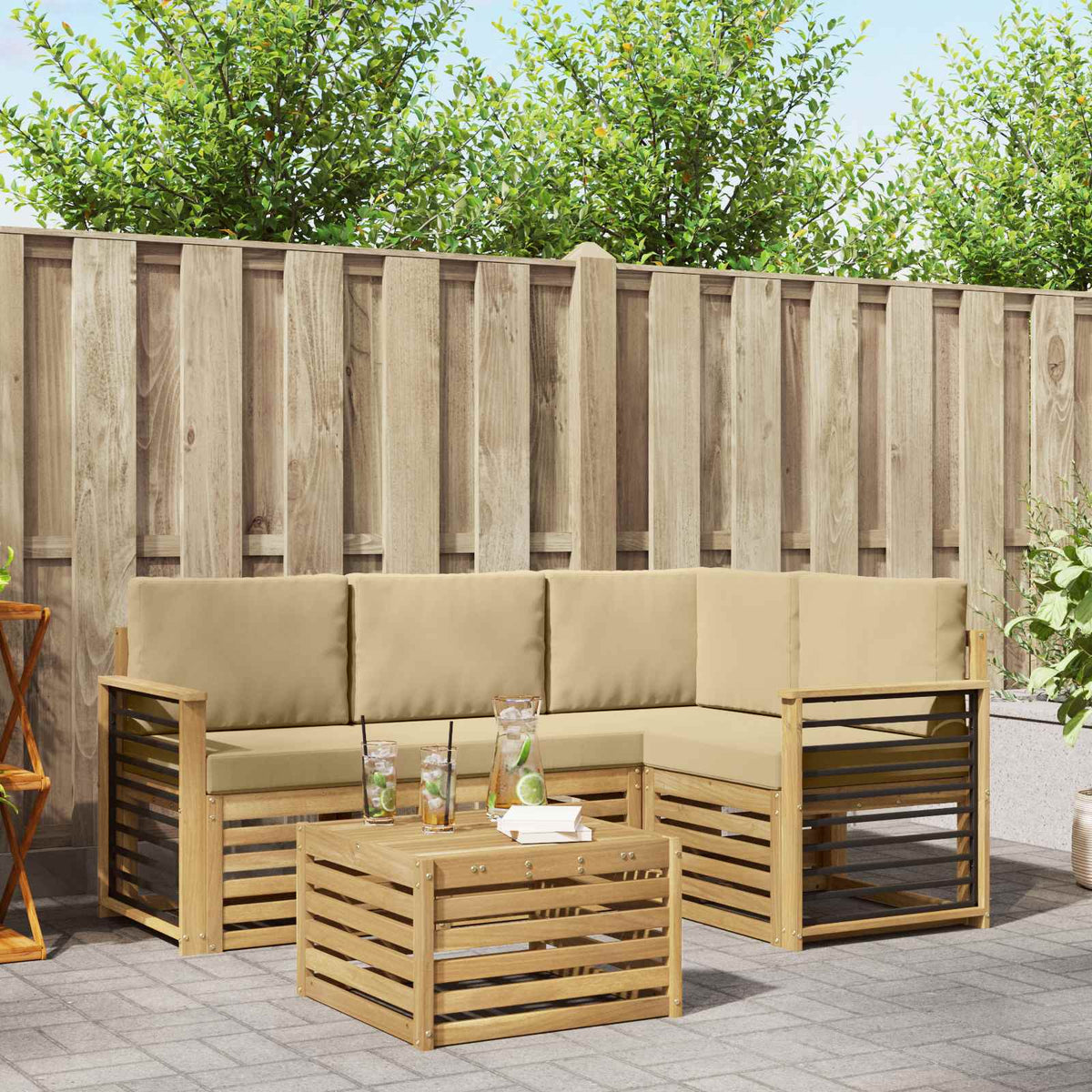 Set vanjskih sofa 5 kom. Bijela i bež Poliester