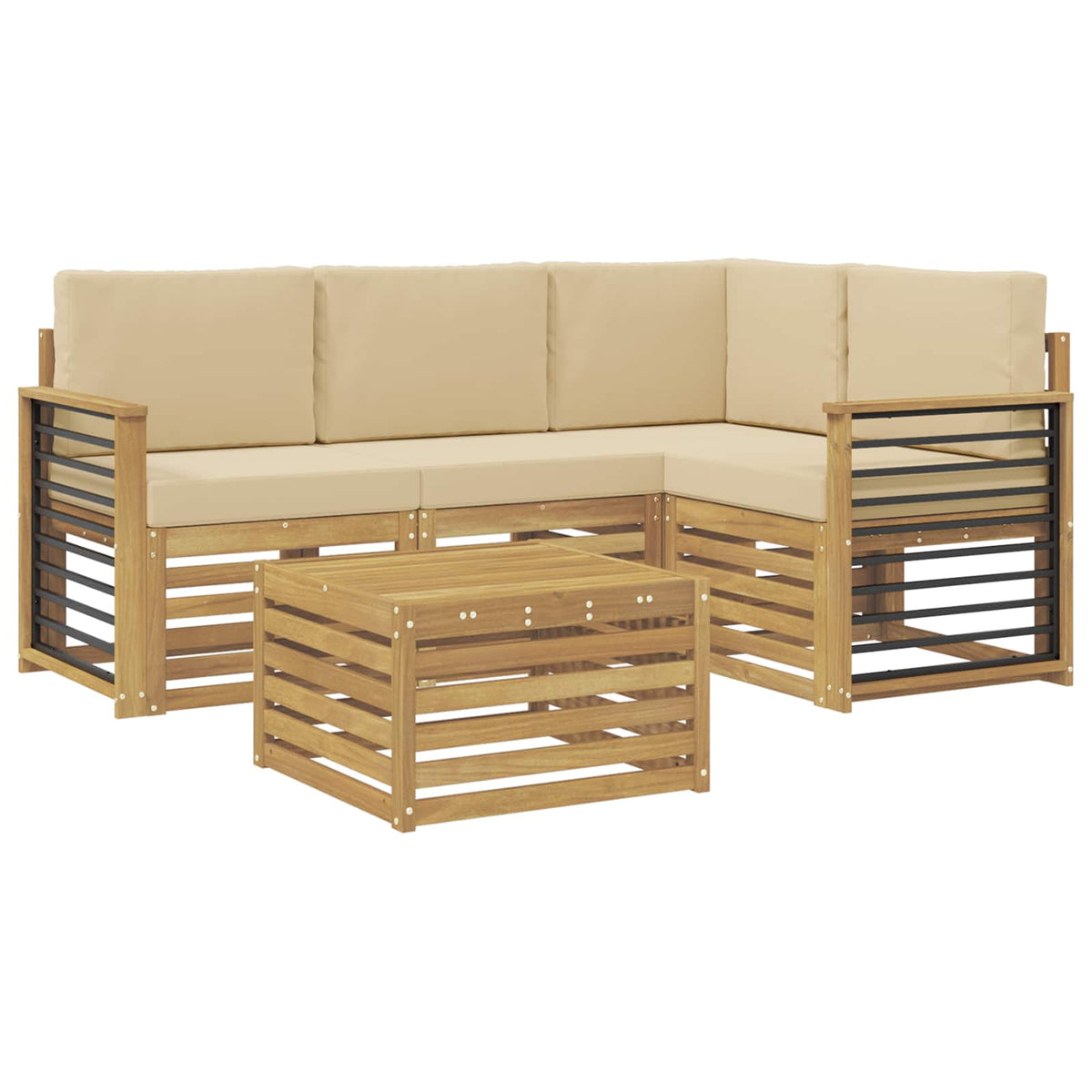 Set vanjskih sofa 5 kom. Bijela i bež Poliester