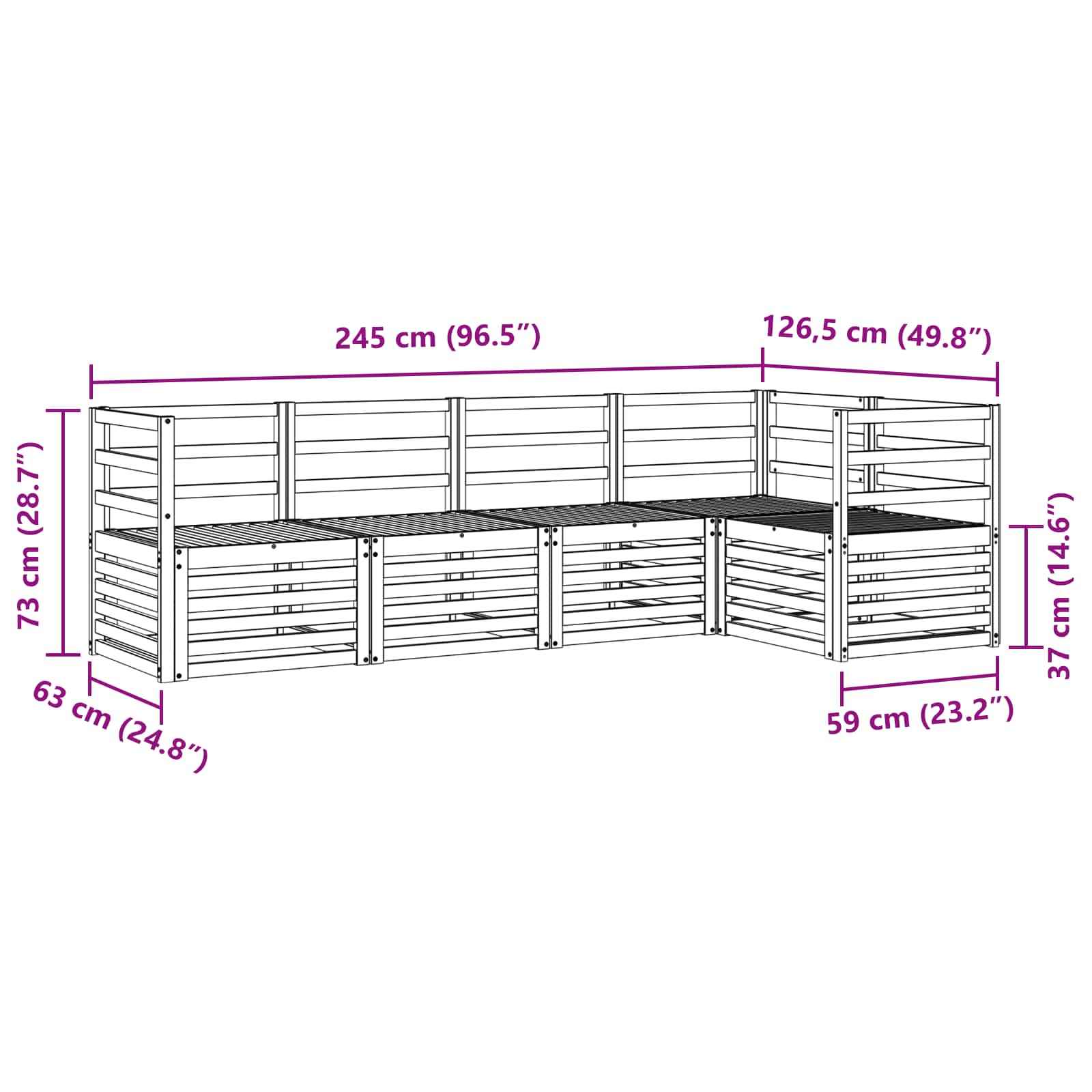 Set vanjskih sofa 5 pcs Bijela 245 x 126,5 x 73 cm