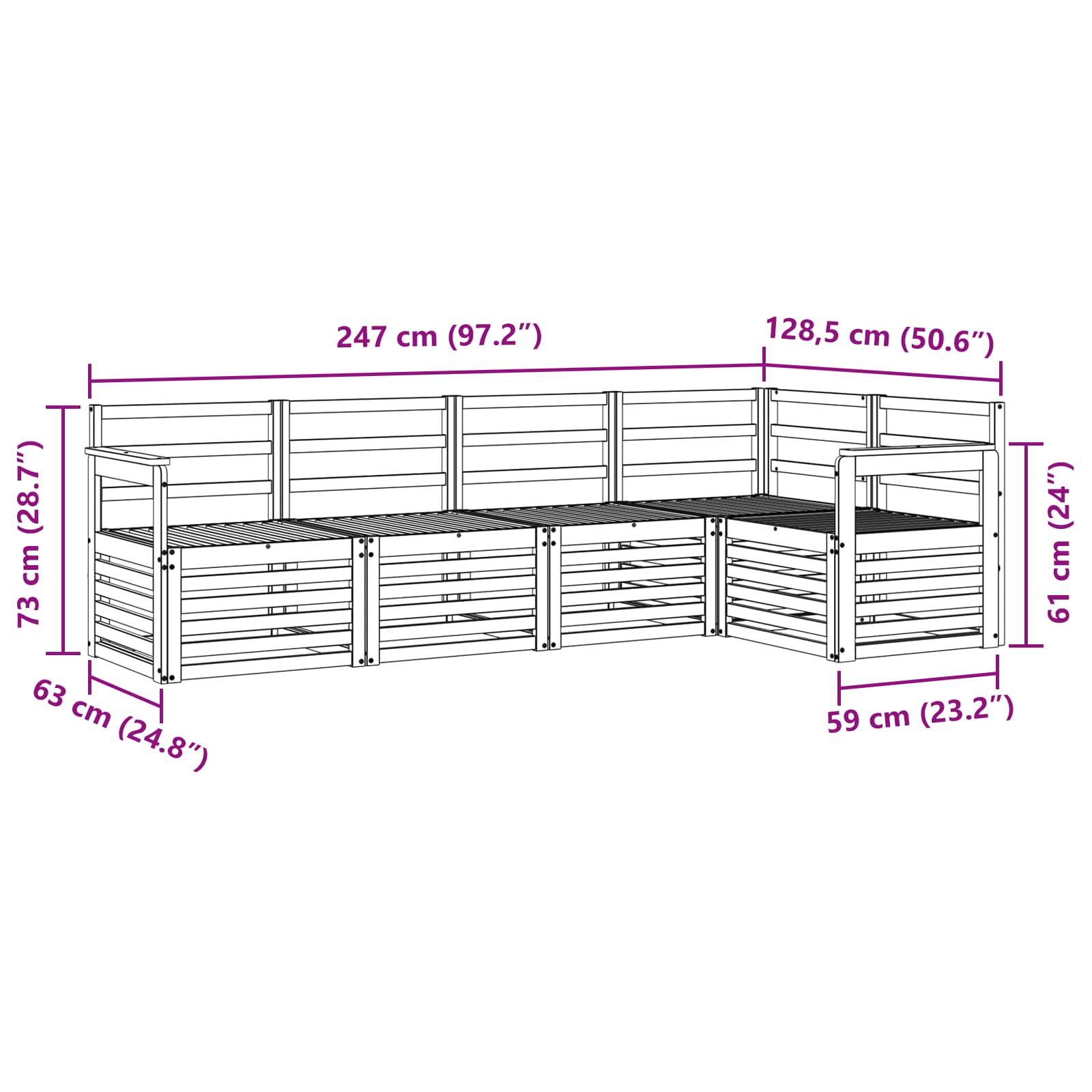 Set vanjskih sofa 5 pcs Bijela 247 x 128,5 x 73 cm