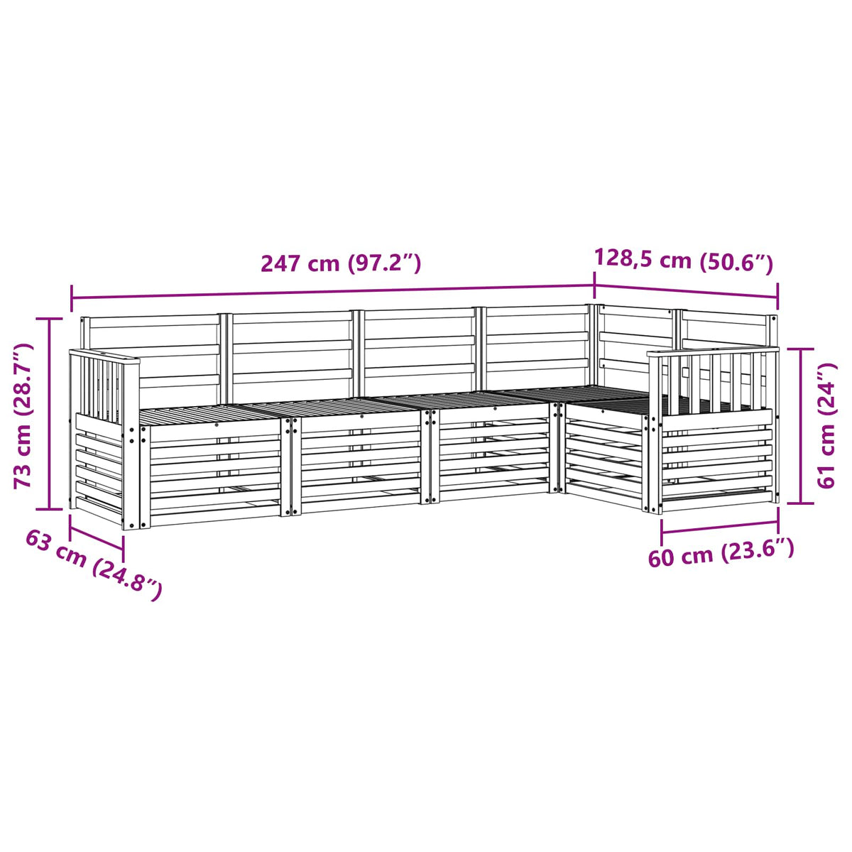 Set vanjskih sofa 5 pcs Bijela 247 x 128,5 x 73 cm