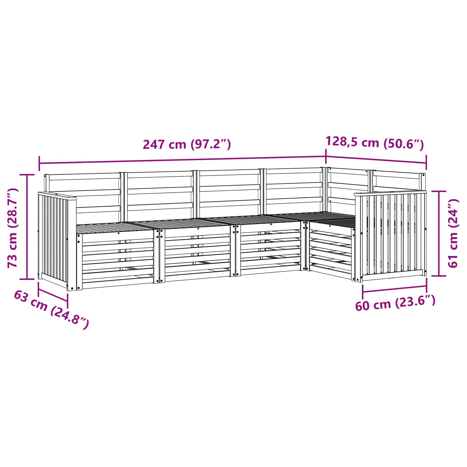 Set vanjskih sofa 5 pcs Bijela 247 x 128,5 x 73 cm