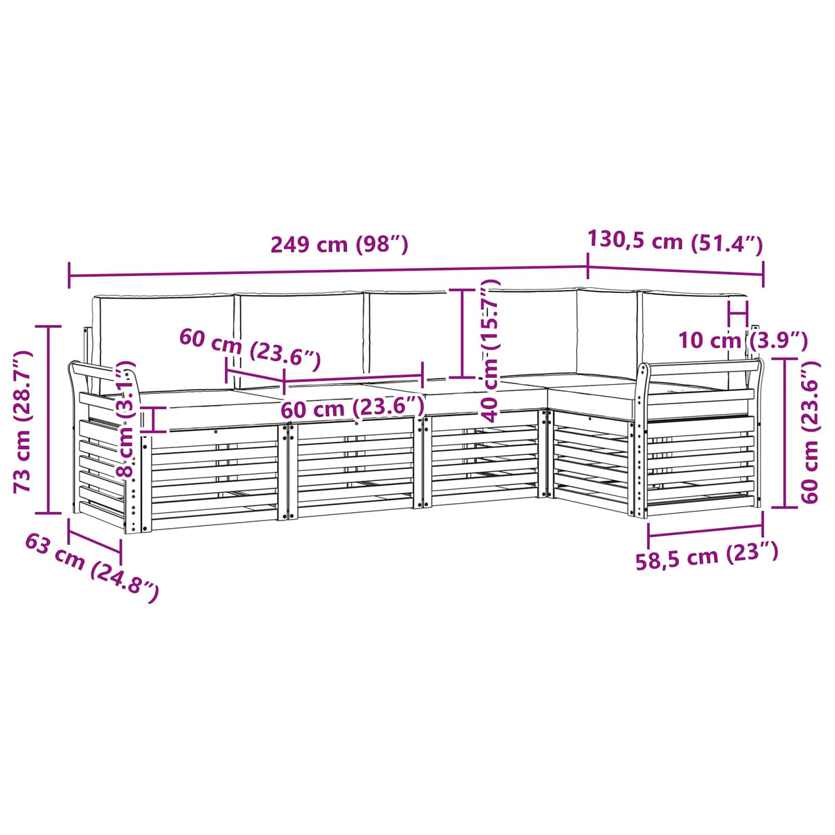 Set vanjskih sofa 5 pcs Bijela i antracit 249 x 130,5 x 73 cm