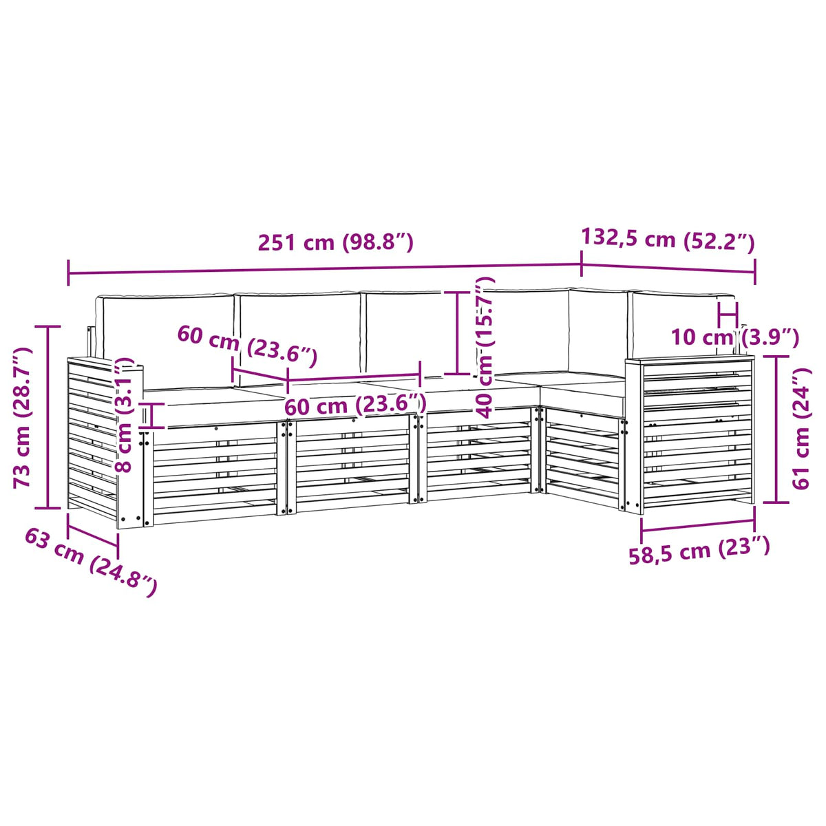 Set vanjskih sofa 5 pcs Bijela i krem 251 x 132,5 x 73 cm