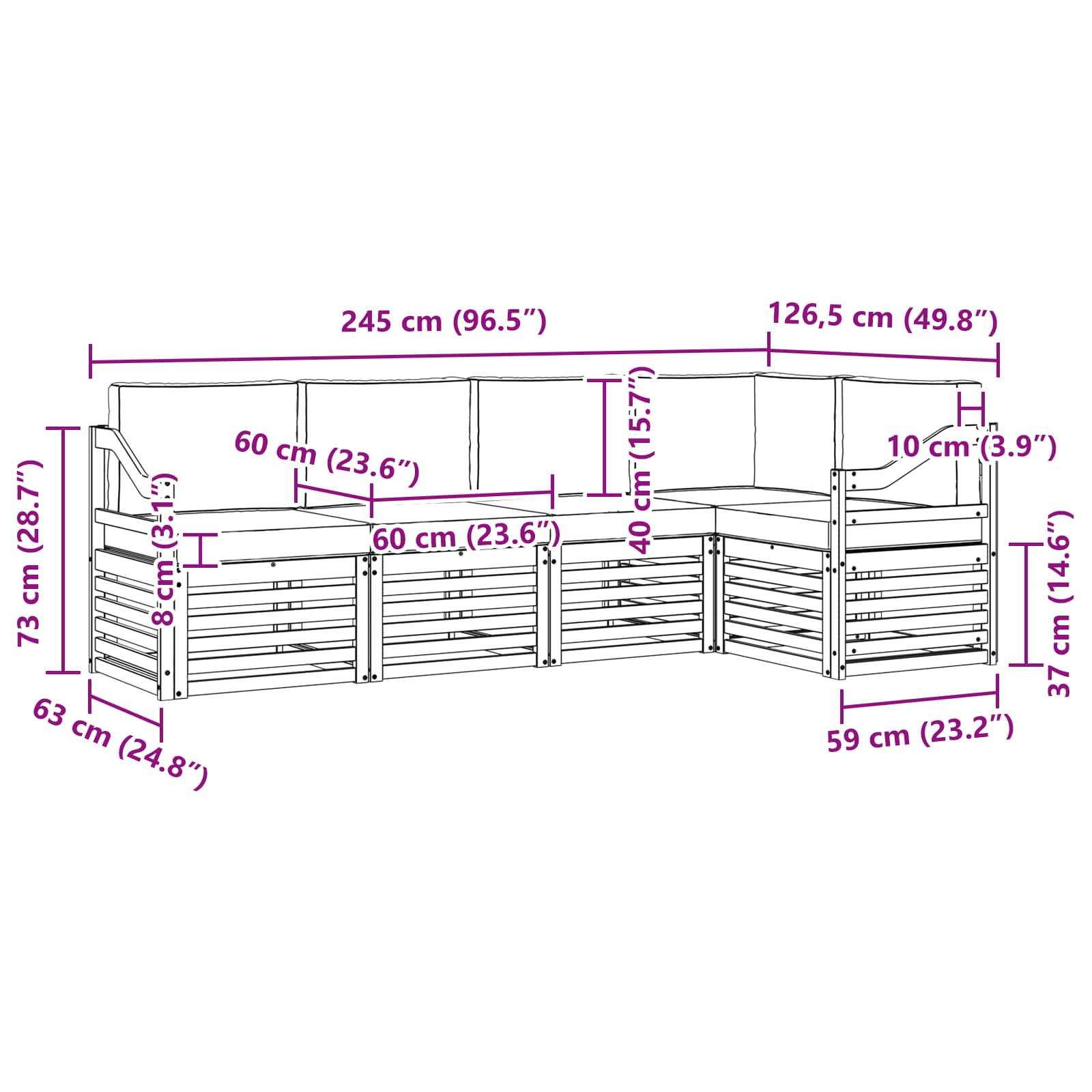 Set vanjskih sofa 5 pcs Bijela i antracit 245 x 126,5 x 73 cm