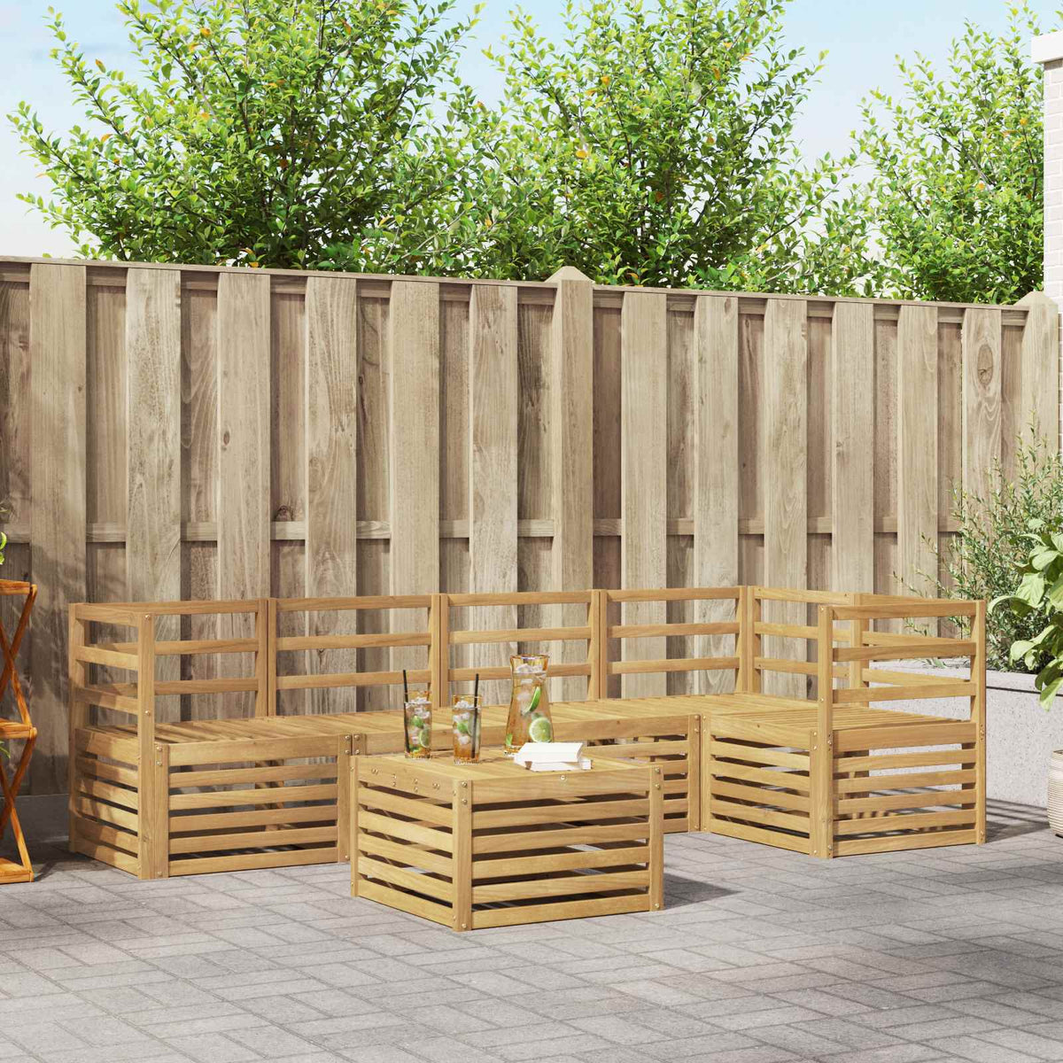 Set vanjskih sofa 6 kom. Bijela Čvrsto drvo akacije