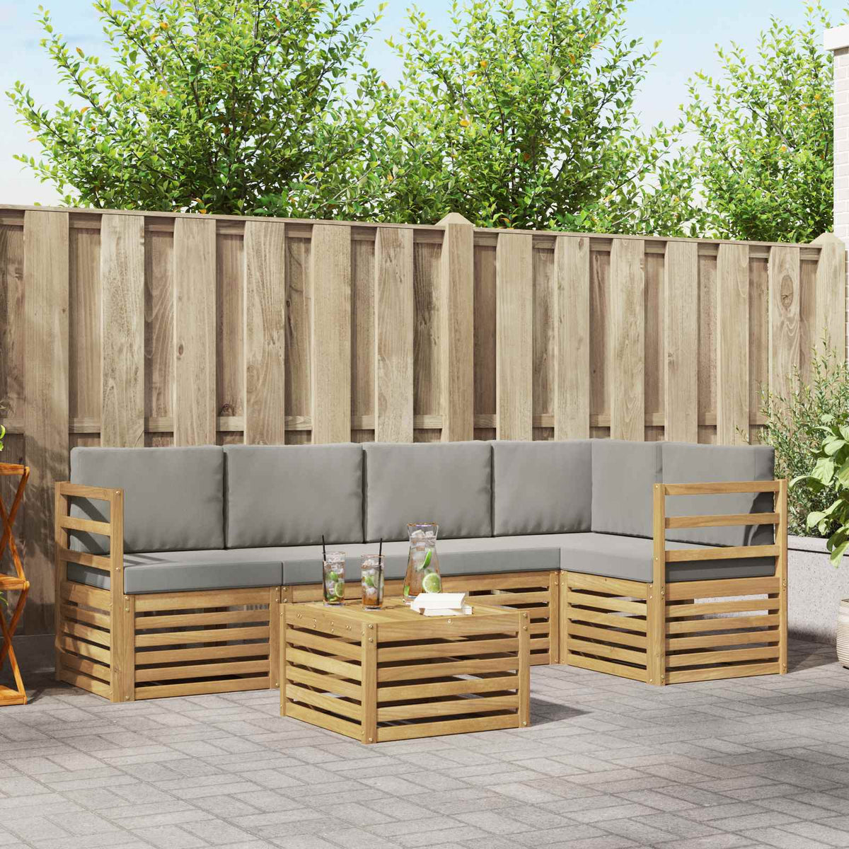 Set vanjskih sofa 6 kom. Bijela i svjetlosiva Poliester