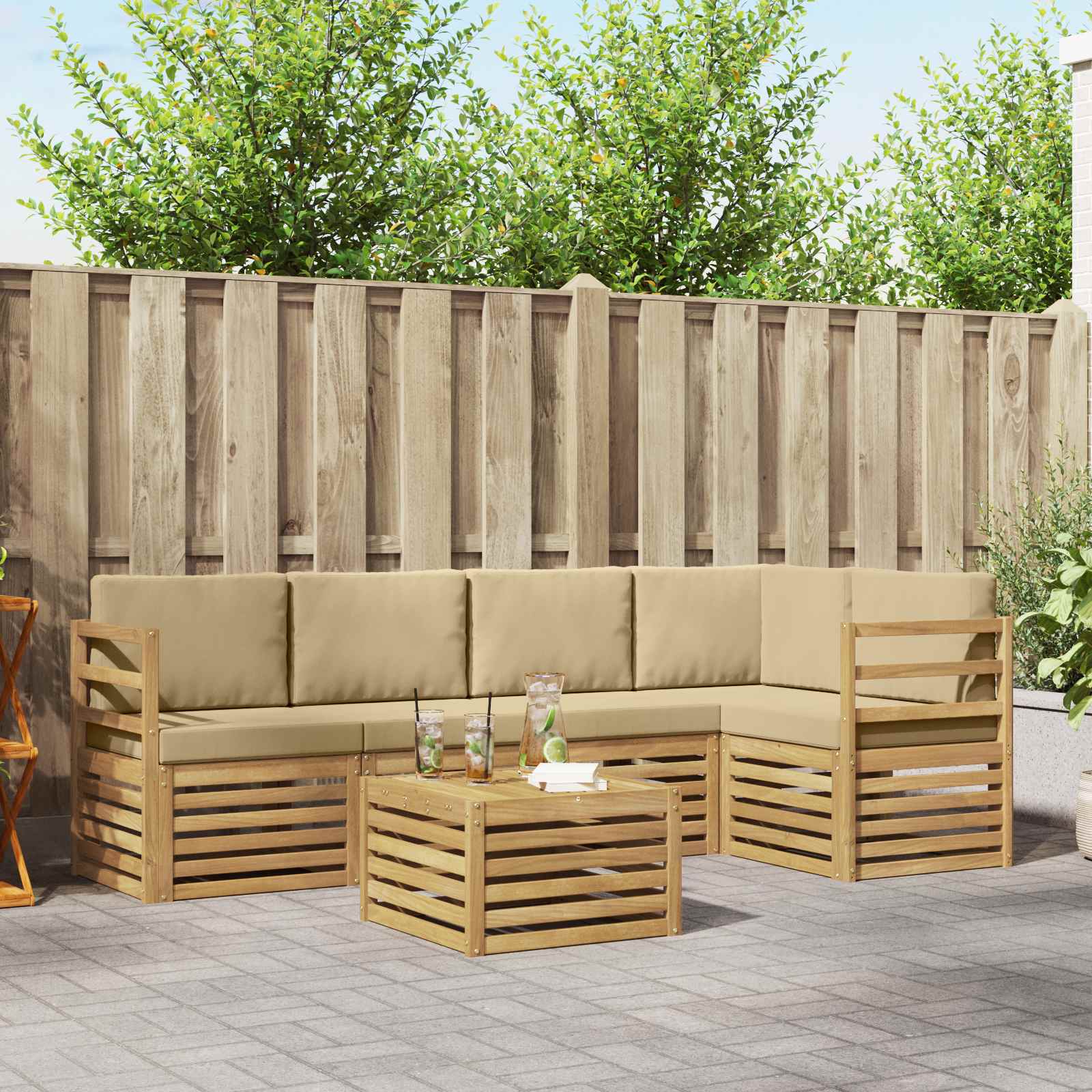 Set vanjskih sofa 6 pcs Bijela i bež 59 x 59 x 37 cm Poliester