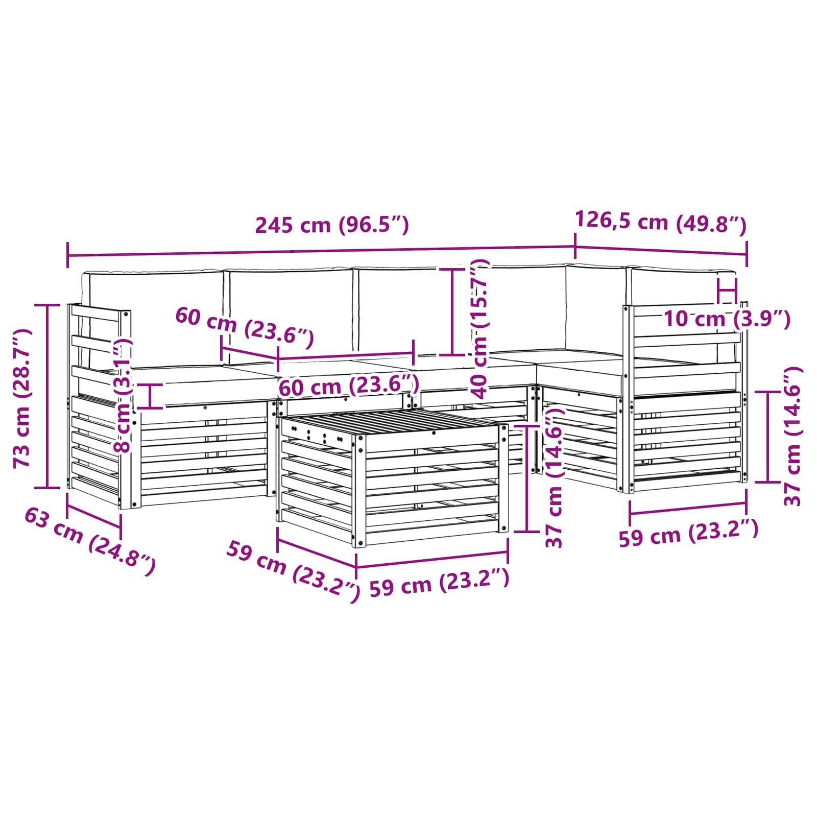 Set vanjskih sofa 6 pcs Bijela i bež 59 x 59 x 37 cm Poliester