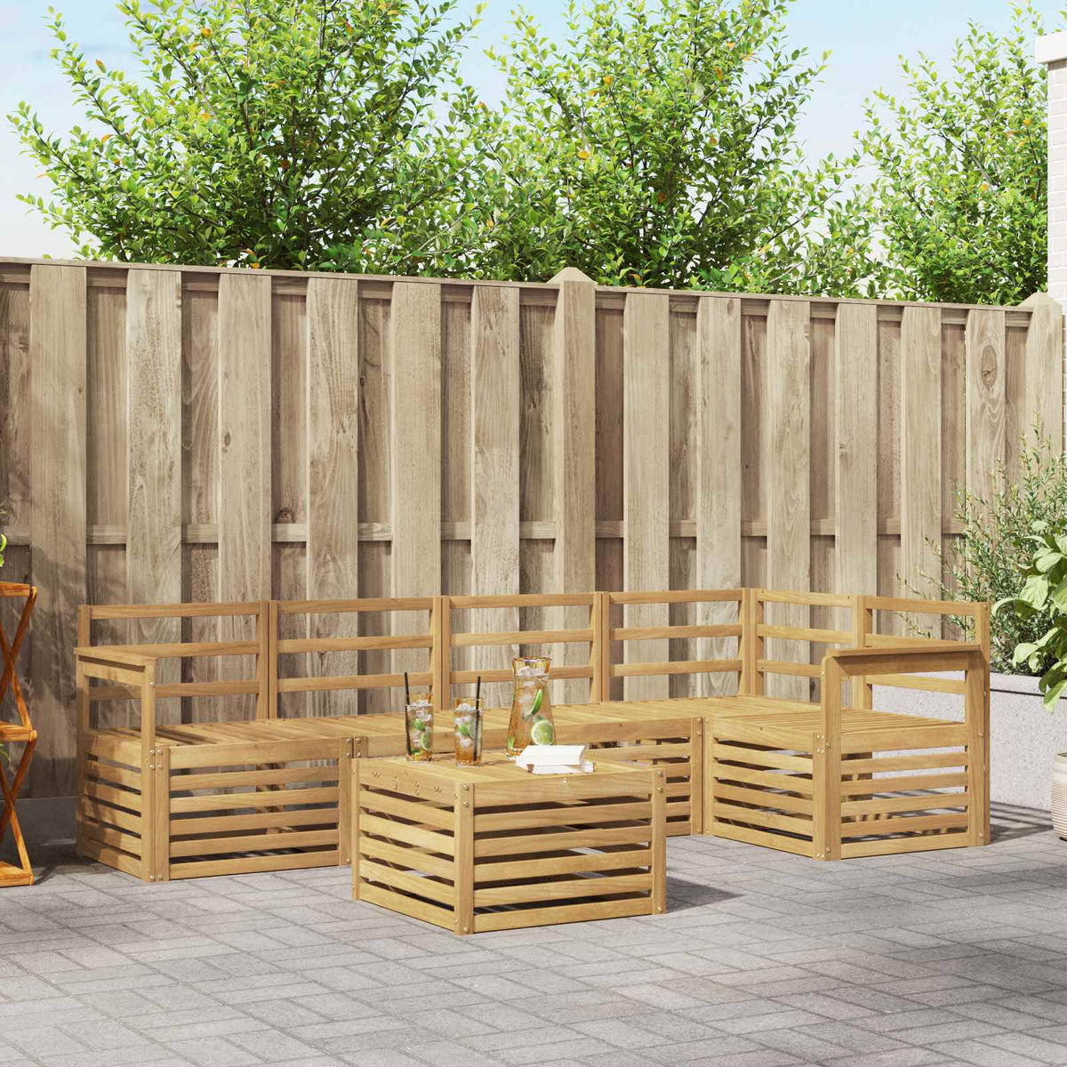 Set vanjskih sofa 6 kom. Bijela Čvrsto drvo akacije