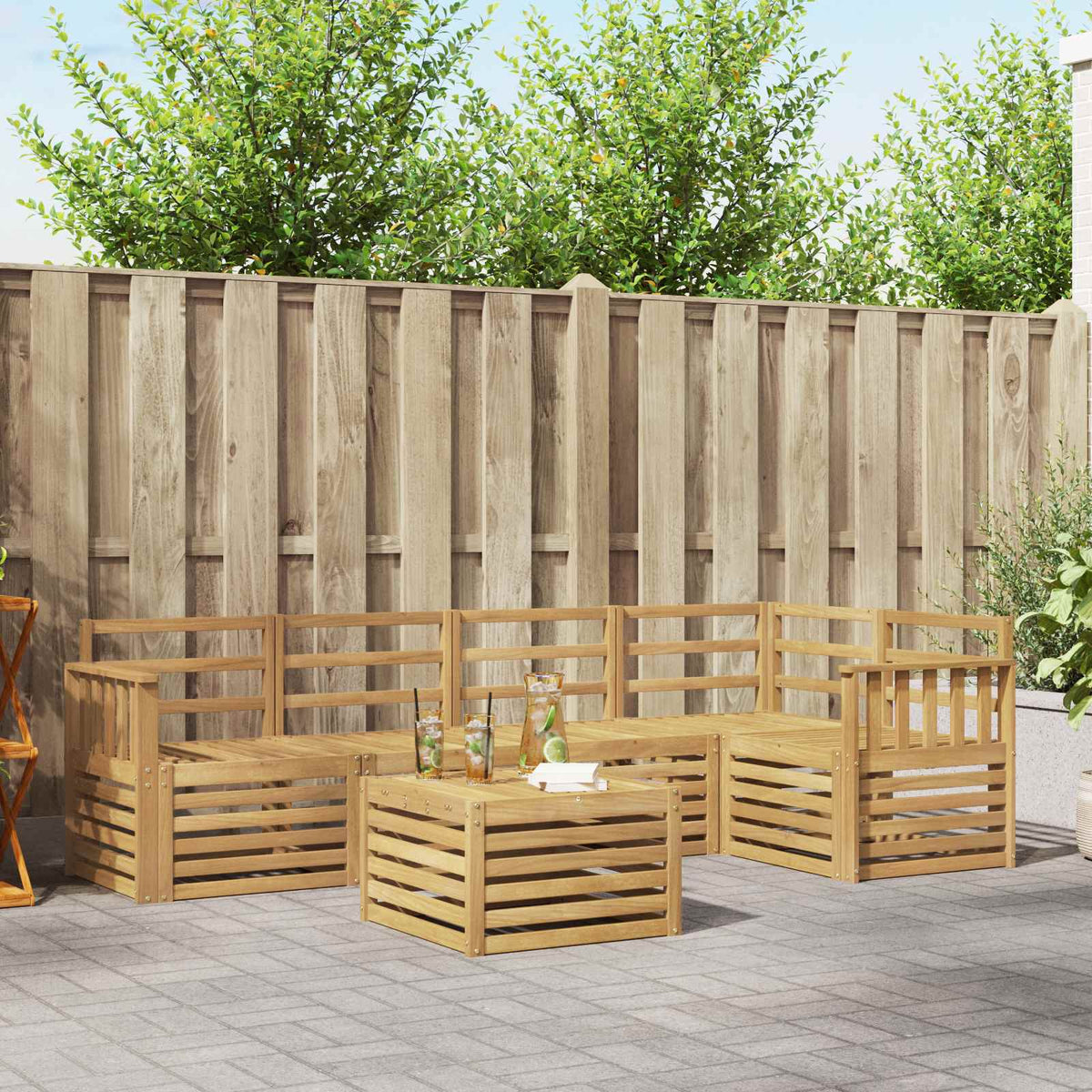 Set vanjskih sofa 6 kom. Bijela Čvrsto drvo akacije