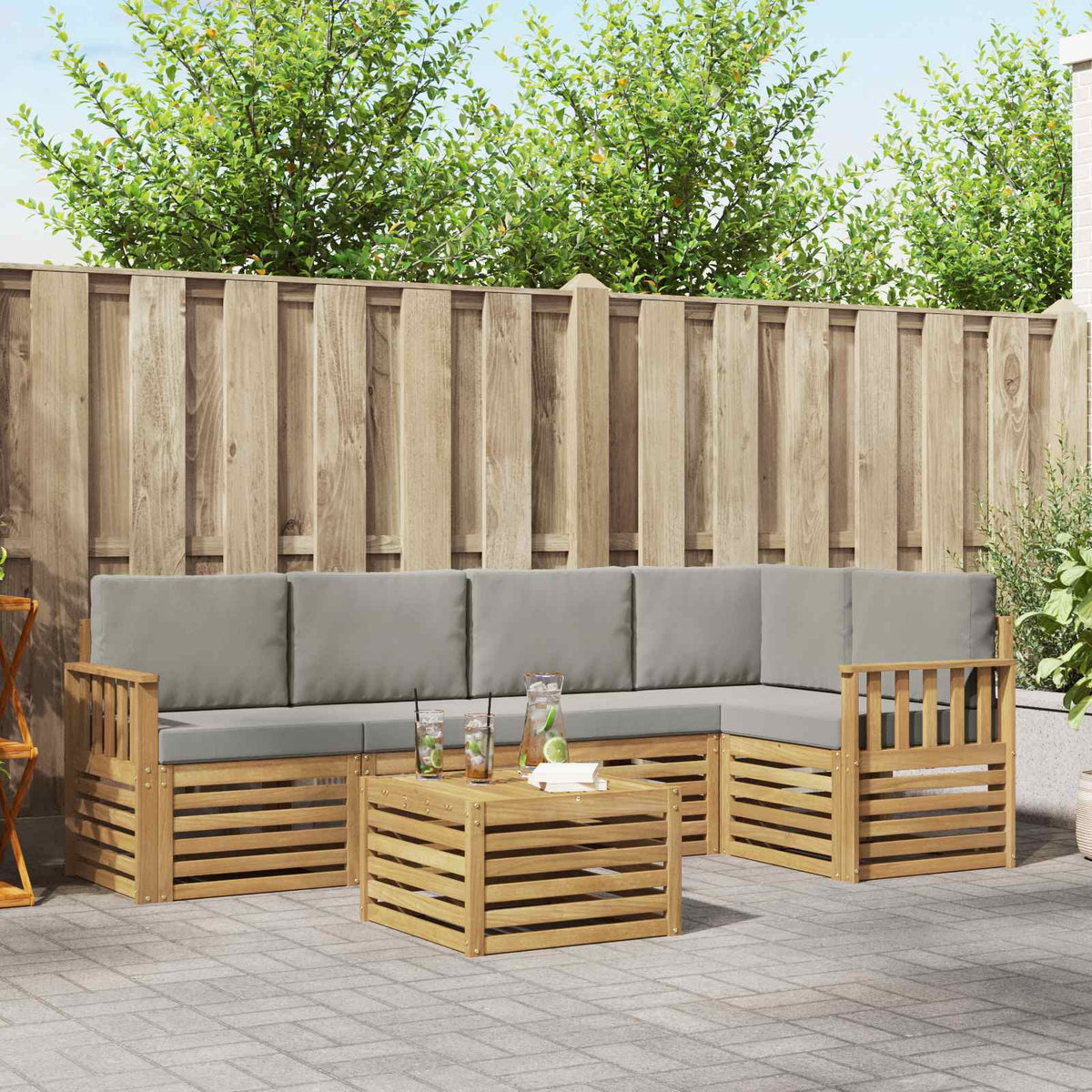 Set vanjskih sofa 6 kom. Bijela i svjetlosiva Poliester