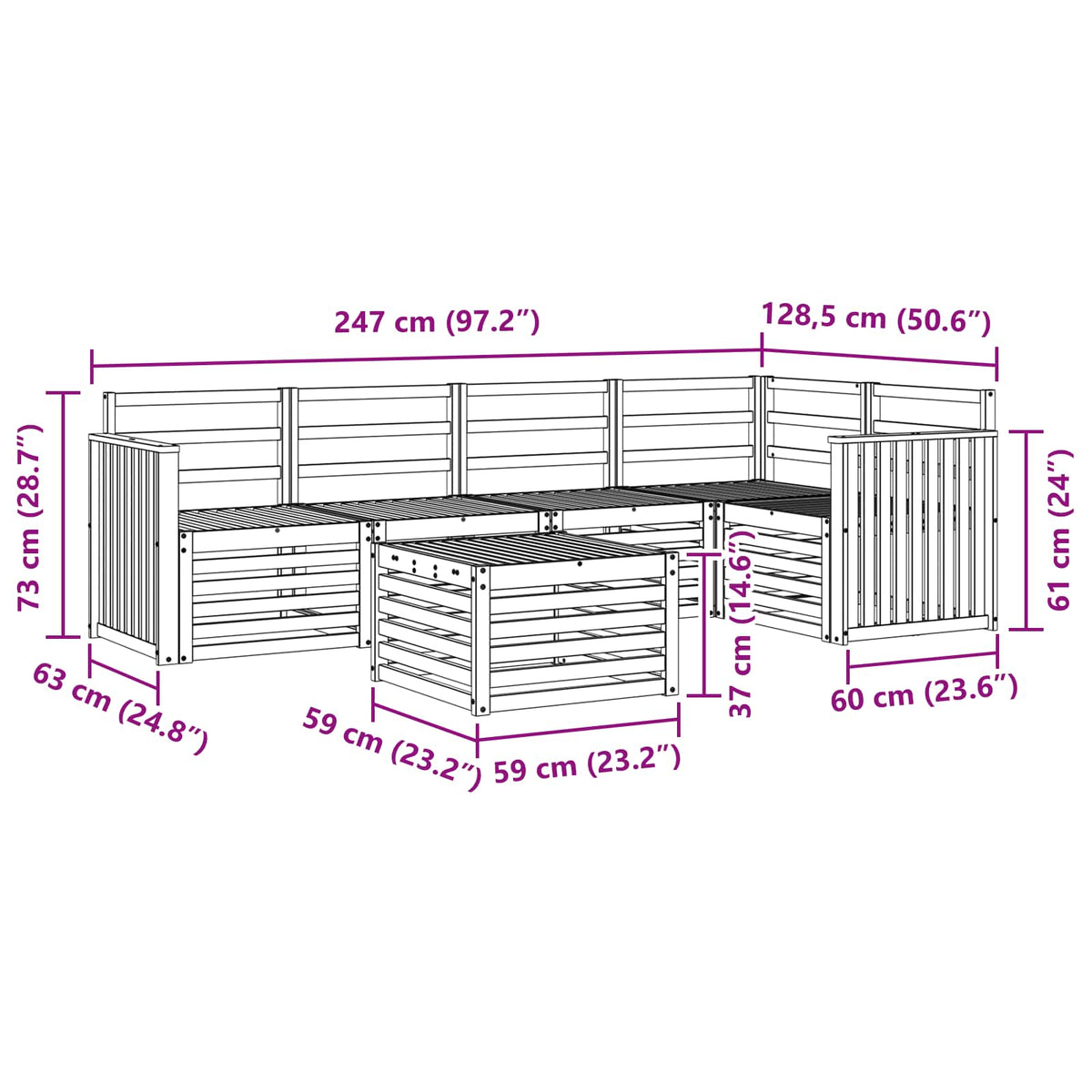 Set vanjskih sofa 6 kom. Bijela Čvrsto drvo akacije