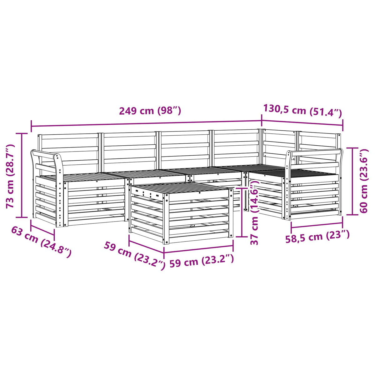 Set vanjskih sofa 6 kom. Bijela Čvrsto drvo akacije