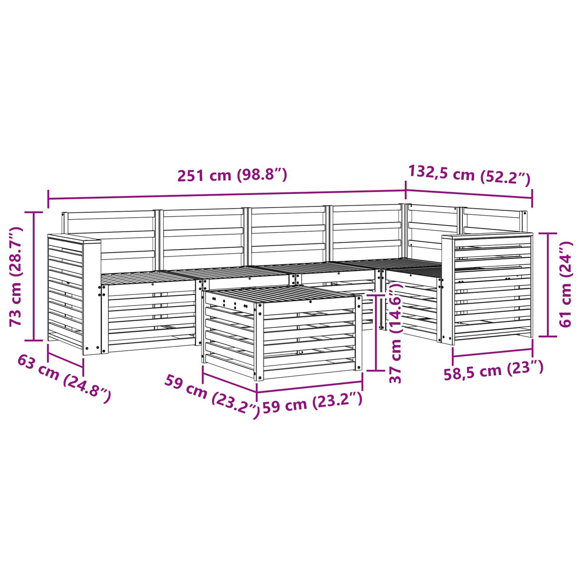 Set vanjskih sofa 6 kom. Bijela Čvrsto drvo akacije