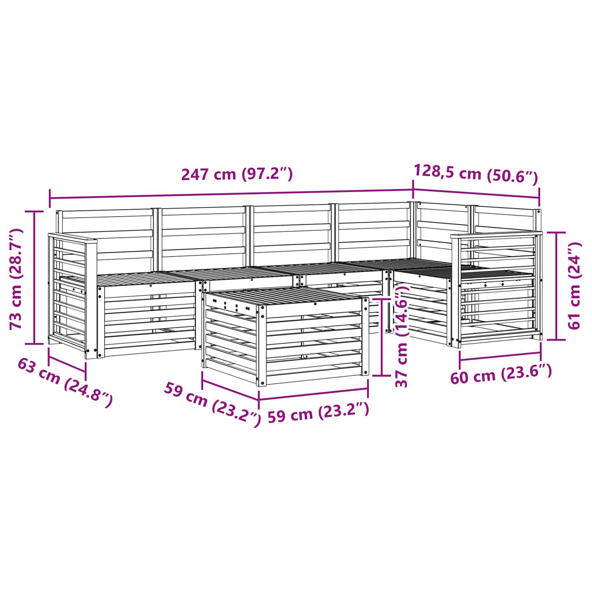 Set vanjskih sofa 6 kom. Bijela Čvrsto drvo akacije