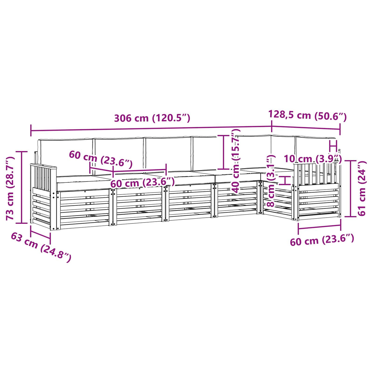 Set vanjskih sofa 6 pcs Bijela i antracit 306 x 128,5 x 73 cm