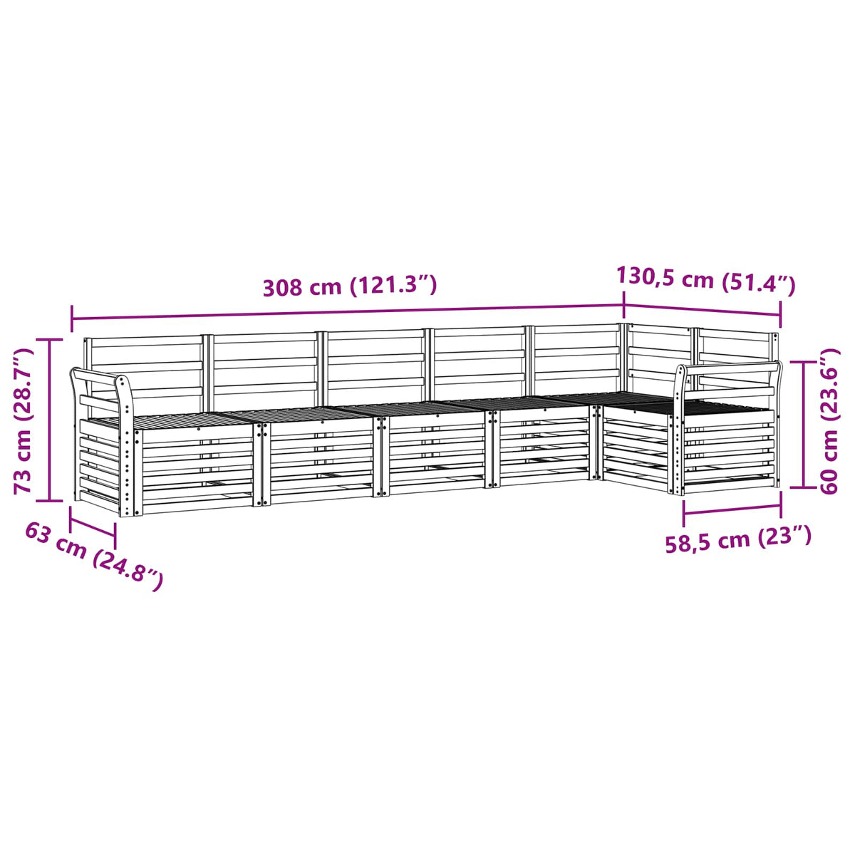 Set vanjskih sofa 6 pcs Bijela 308 x 130,5 x 73 cm