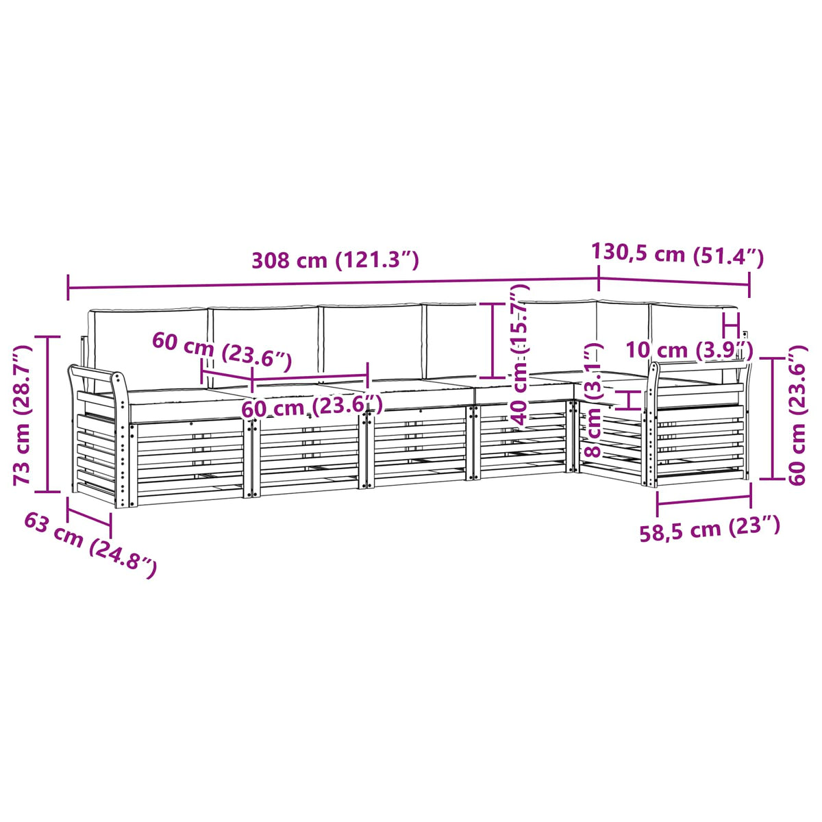 Set vanjskih sofa 6 pcs Bijela i antracit 308 x 130,5 x 73 cm