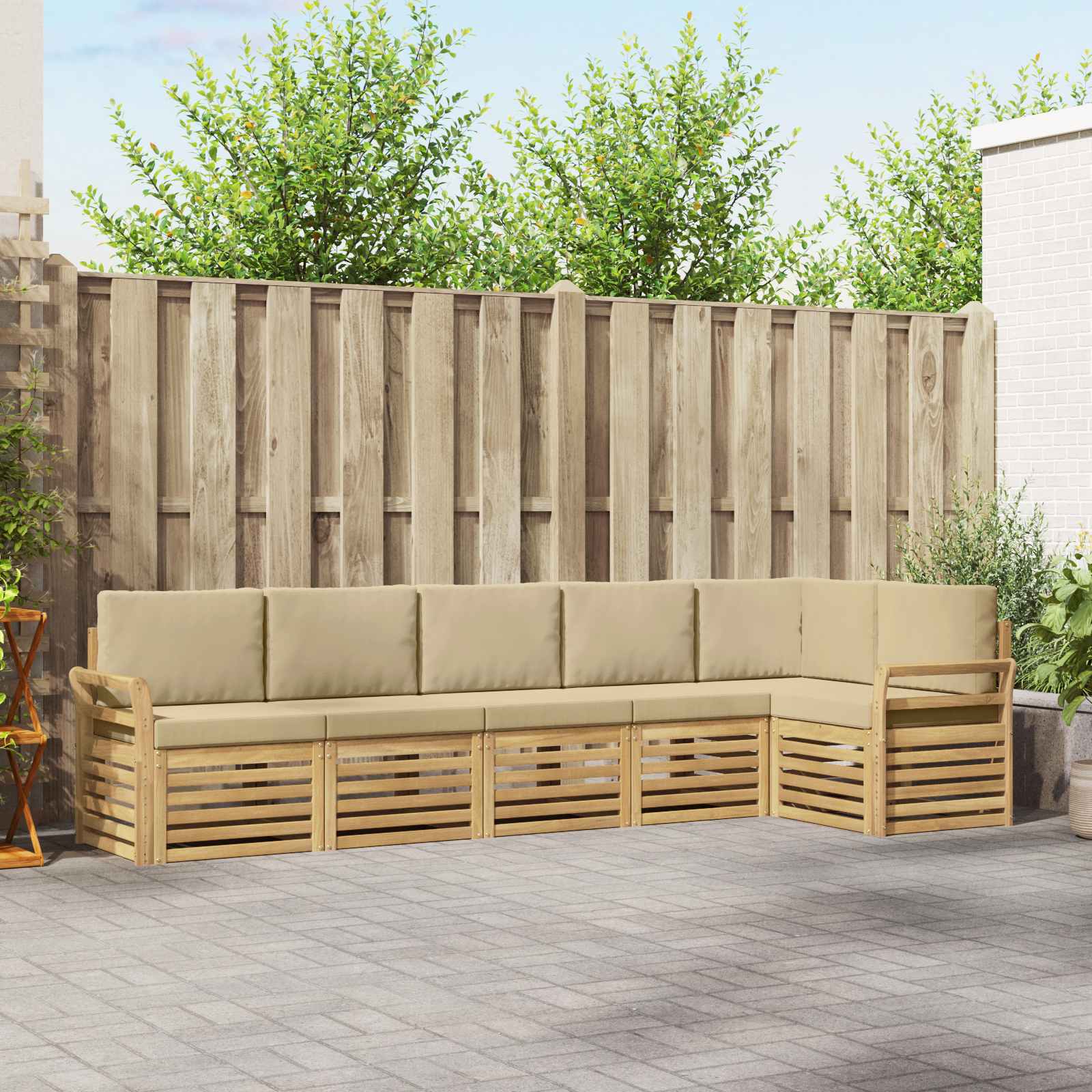 Set vanjskih sofa 6 pcs Bijela i bež 308 x 130,5 x 73 cm