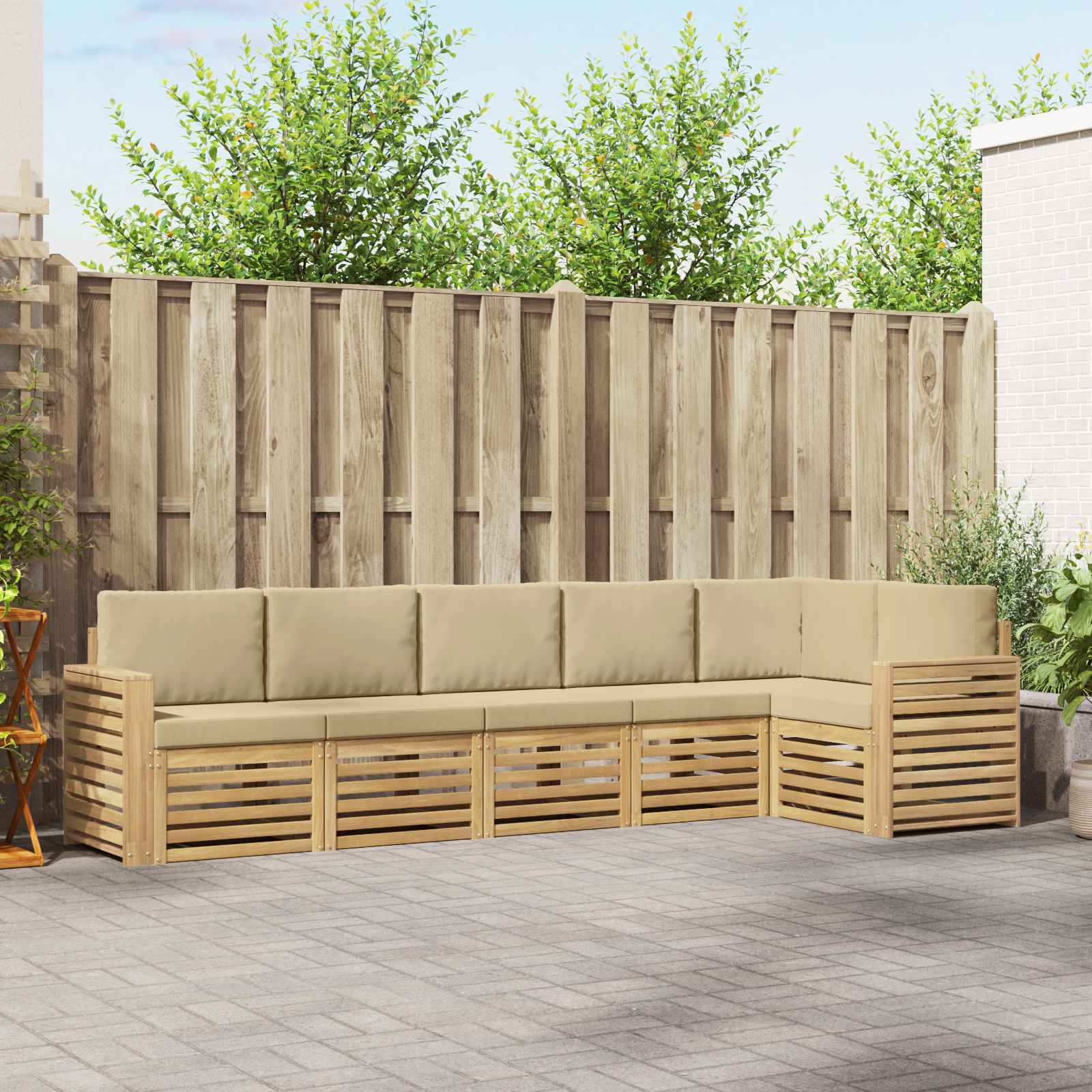 Set vanjskih sofa 6 pcs Bijela i bež 310 x 132,5 x 73 cm