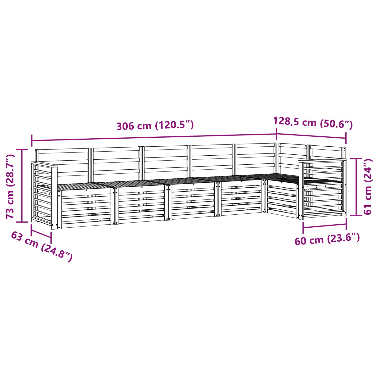 Set vanjskih sofa 6 pcs Bijela 306 x 128,5 x 73 cm