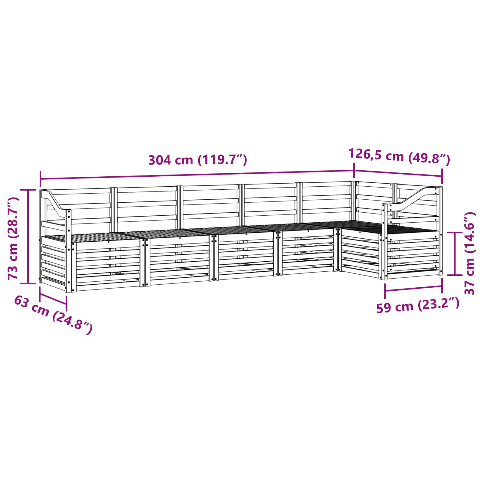 Set vanjskih sofa 6 pcs Bijela 304 x 126,5 x 73 cm