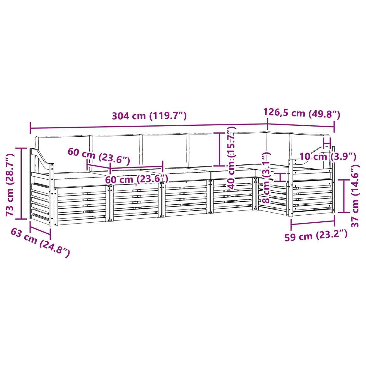 Set vanjskih sofa 6 pcs Bijela i antracit 304 x 126,5 x 73 cm
