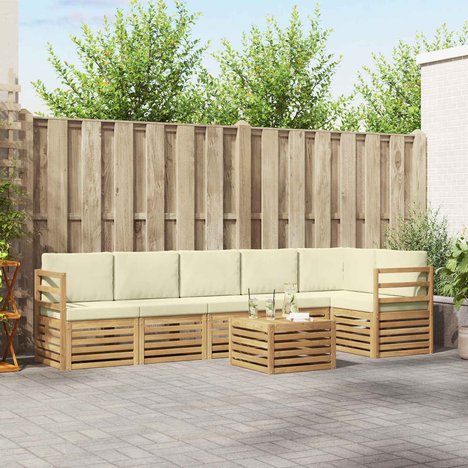 Set vanjskih sofa 7 pcs Bijela i krem Poliester