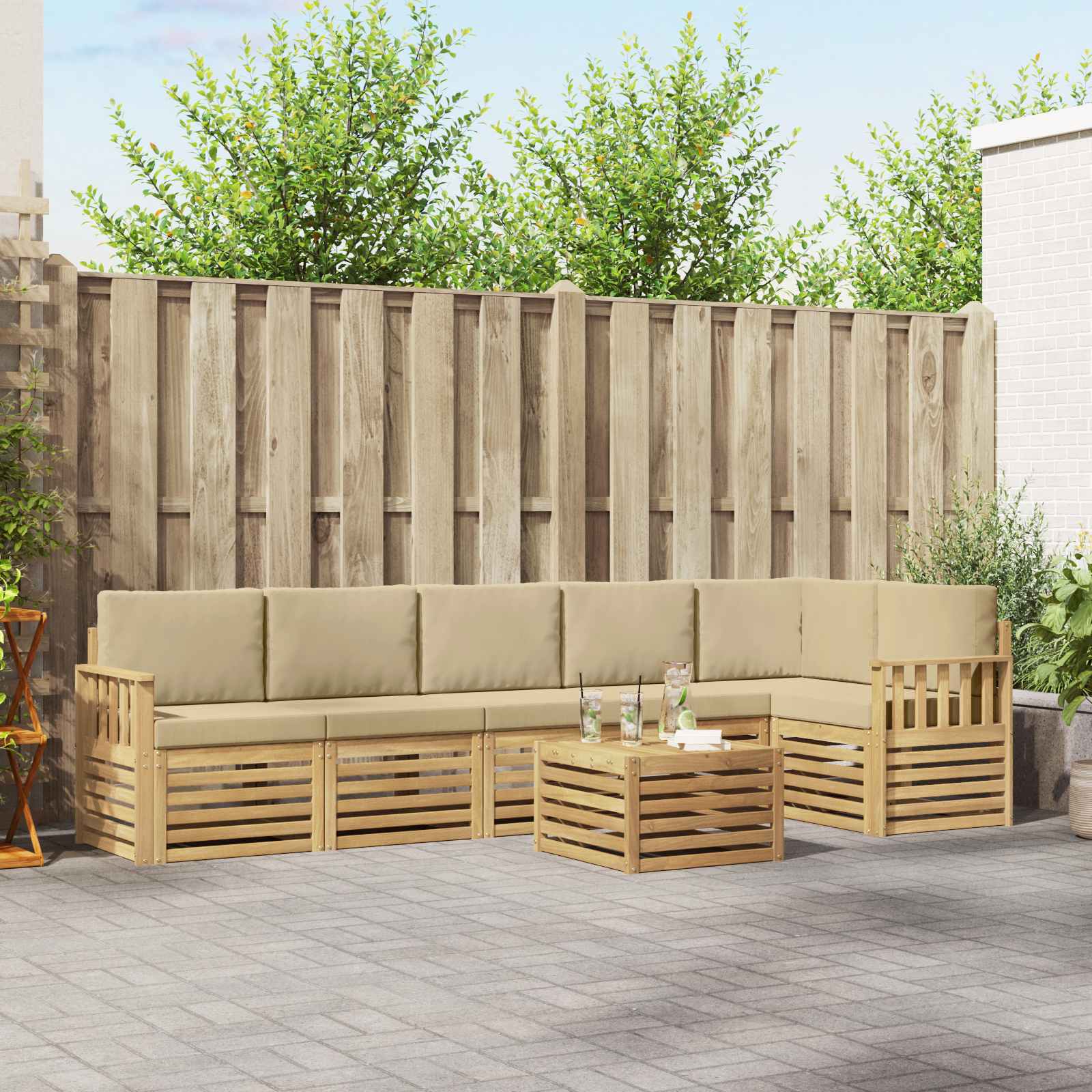 Set vanjskih sofa 7 pcs Bijela i bež 59 x 59 x 37 cm Poliester