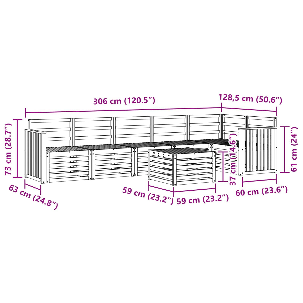 Set vanjskih sofa 7 kom. Bijela Čvrsto drvo akacije