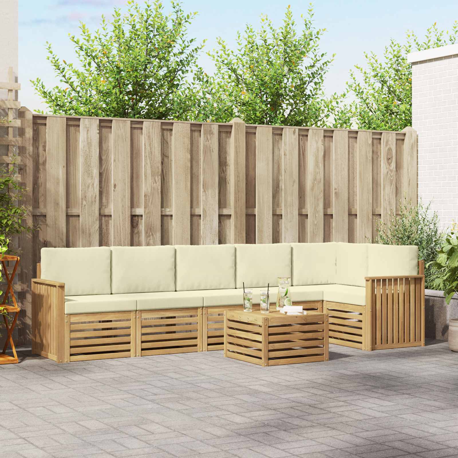 Set vanjskih sofa 7 pcs Bijela i krem 59 x 59 x 37 cm Poliester