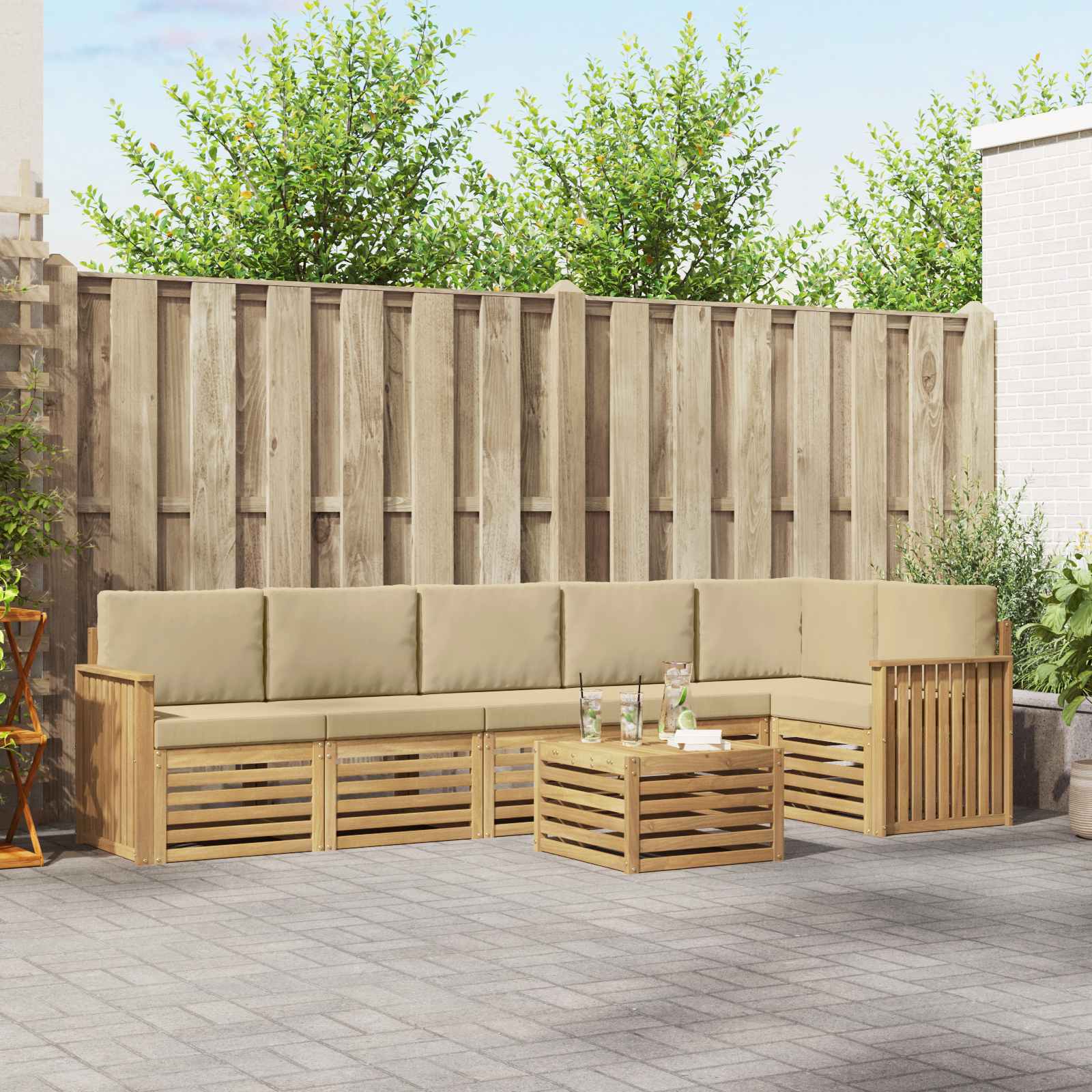 Set vanjskih sofa 7 pcs Bijela i bež 59 x 59 x 37 cm Poliester