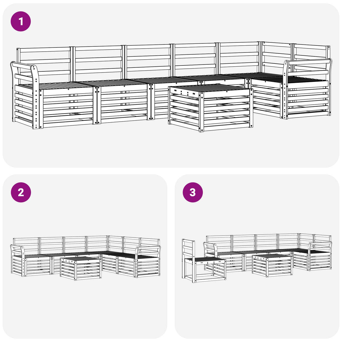 Set vanjskih sofa 7 kom. Bijela Čvrsto drvo akacije