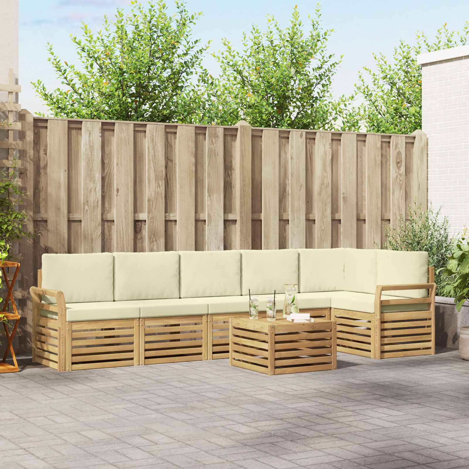 Set vanjskih sofa 7 pcs Bijela i krem 59 x 59 x 37 cm Poliester