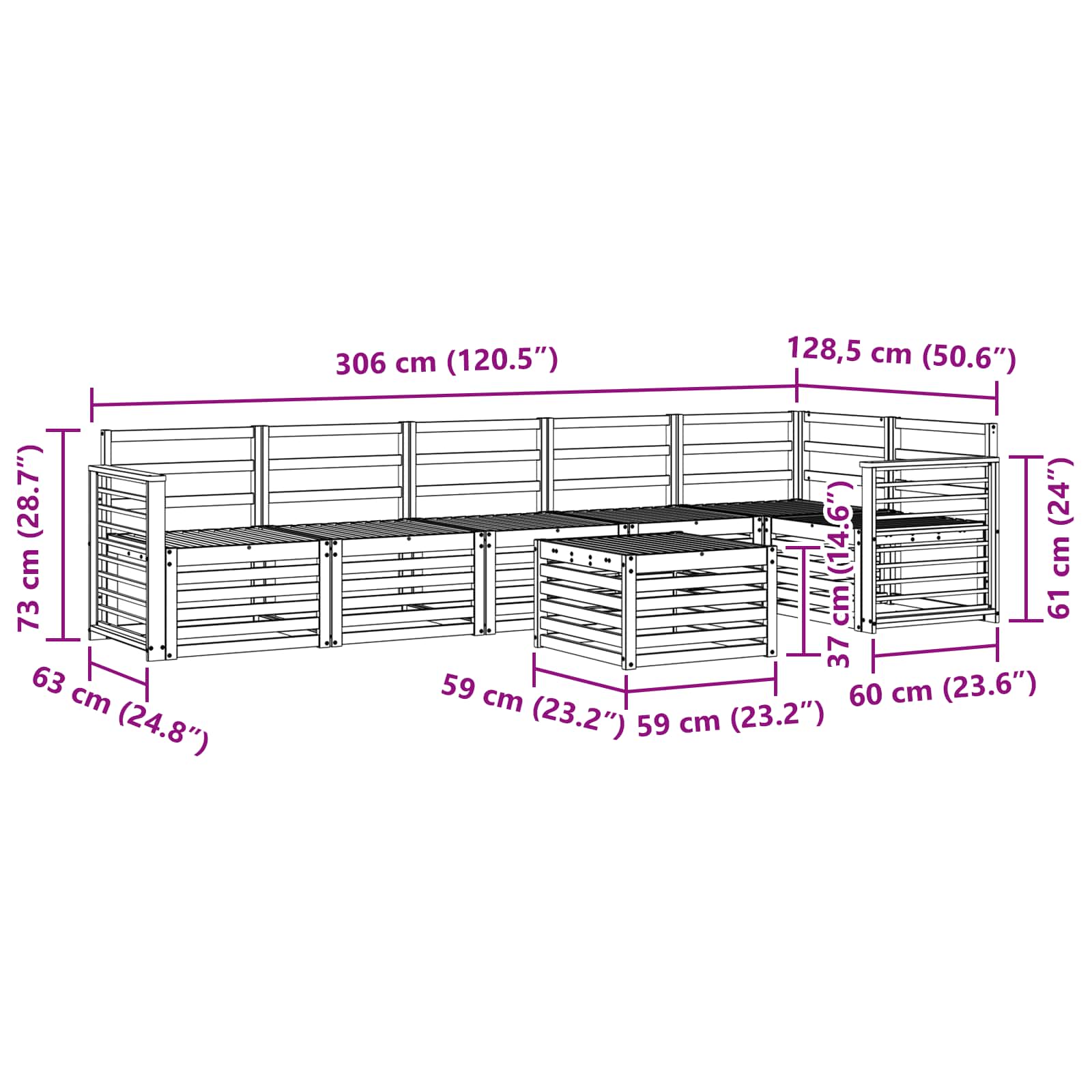 Set vanjskih sofa 7 pcs Bijela 59 x 59 x 37 cm