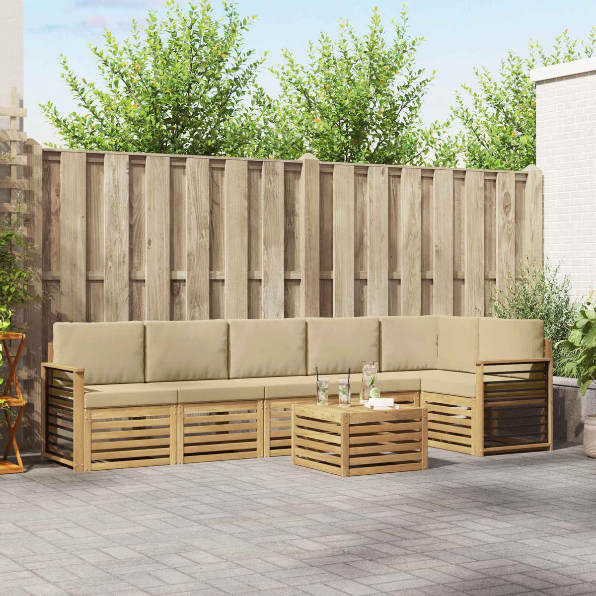 Set vanjskih sofa 7 kom. Bijela i bež Poliester