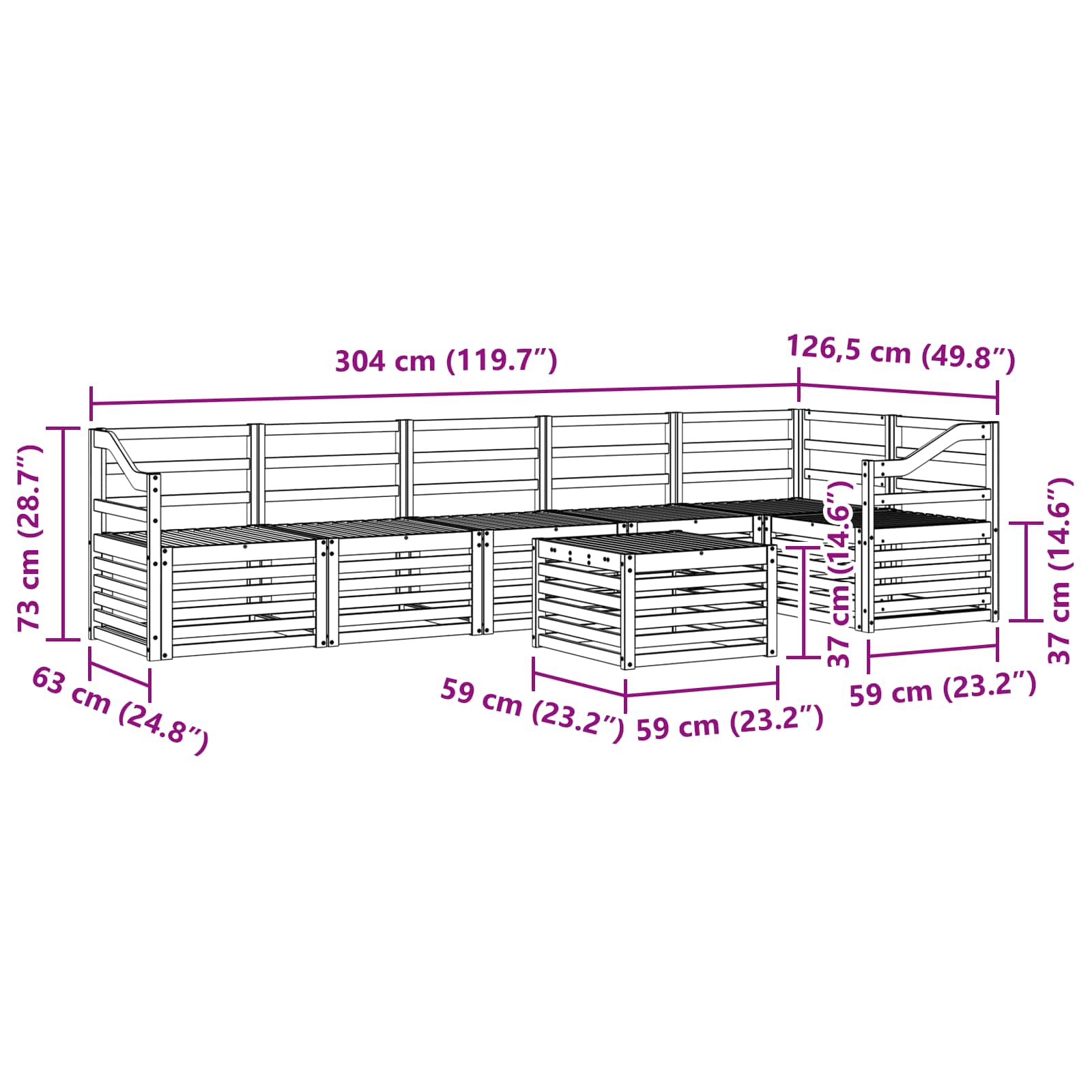 Set vanjskih sofa 7 pcs Bijela 59 x 59 x 37 cm