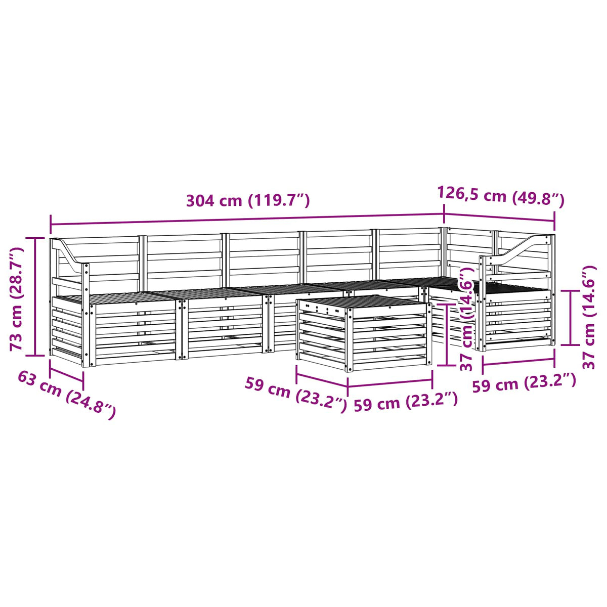 Set vanjskih sofa 7 kom. Bijela Čvrsto drvo akacije
