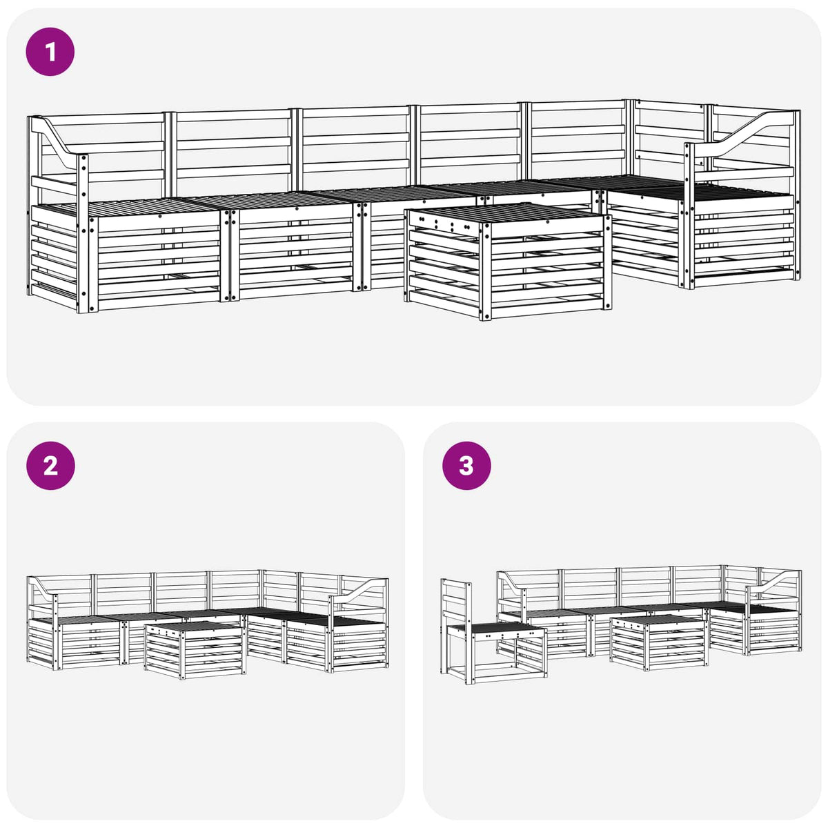 Set vanjskih sofa 7 kom. Bijela Čvrsto drvo akacije