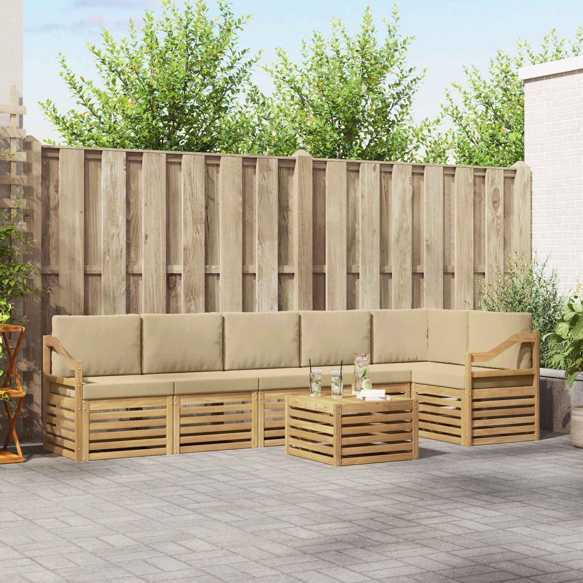 Set vanjskih sofa 7 kom. Bijela i bež Poliester